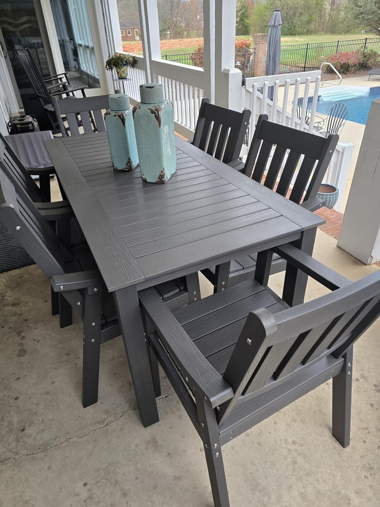 YEFU HIPS Patio Table Set: 10 Piece Outdoor Table and Chairs Dining Furniture Set with Umbrella Hole - Black Modern Plastic Dining Sets 8 Person for Outside Deck with Metal Aluminum Frame customer photo 2