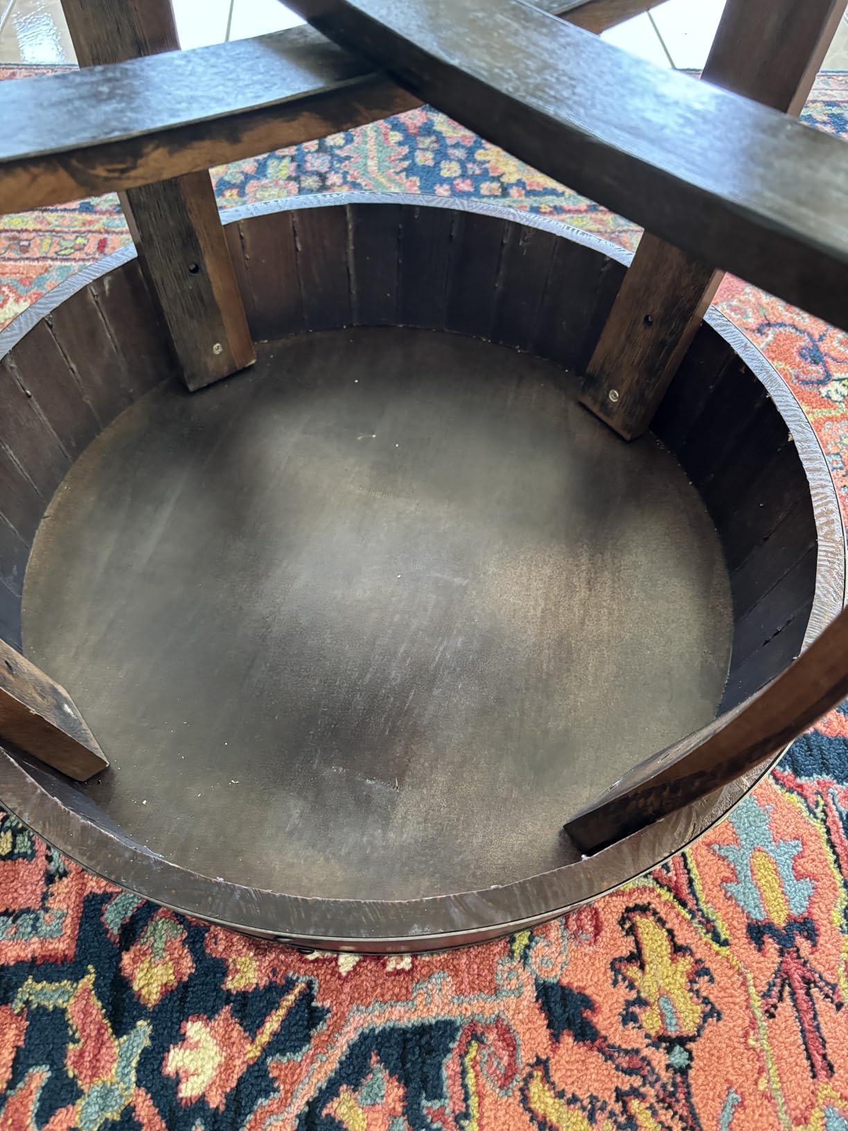 Farmhouse Coffee Table, Round Rustic End Table - Solid Wood Living Room Side Table,Handcrafted Whiskey Barrel Accent Table customer photo 2