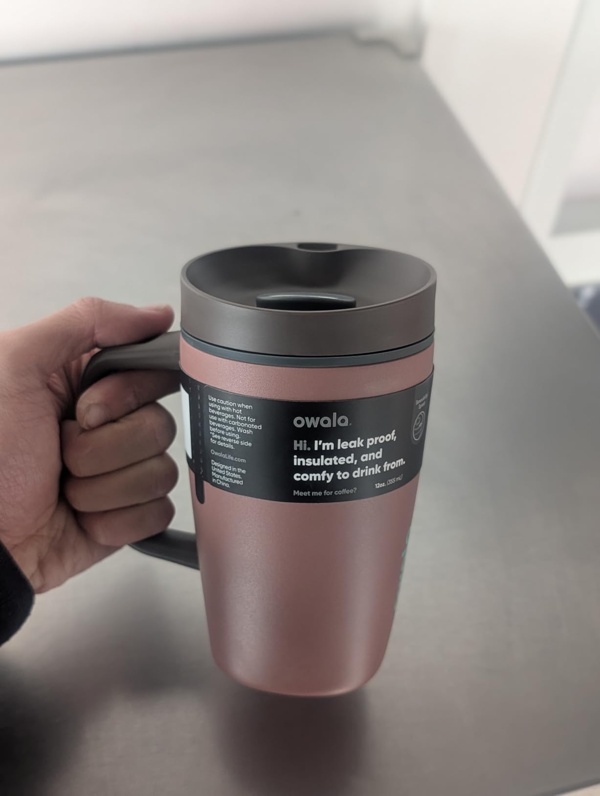 SmoothSip Slider Insulated Stainless Steel Coffee Tumbler, Reusable Iced Coffee Cup, Hot Coffee Travel Mug, BPA Free 12 oz, Pink/Tan (Daybreak) customer photo 2