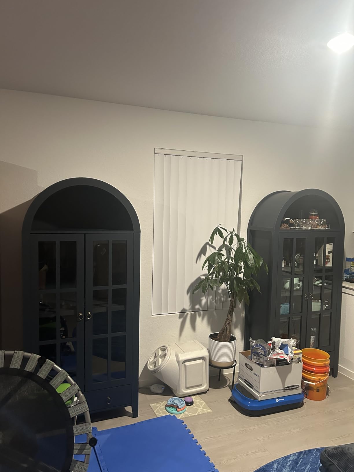 Farmhouse Arched Cabinet with Glass Doors, Wood Display Cabinet with Drawer and Adjustable Shelves, 71