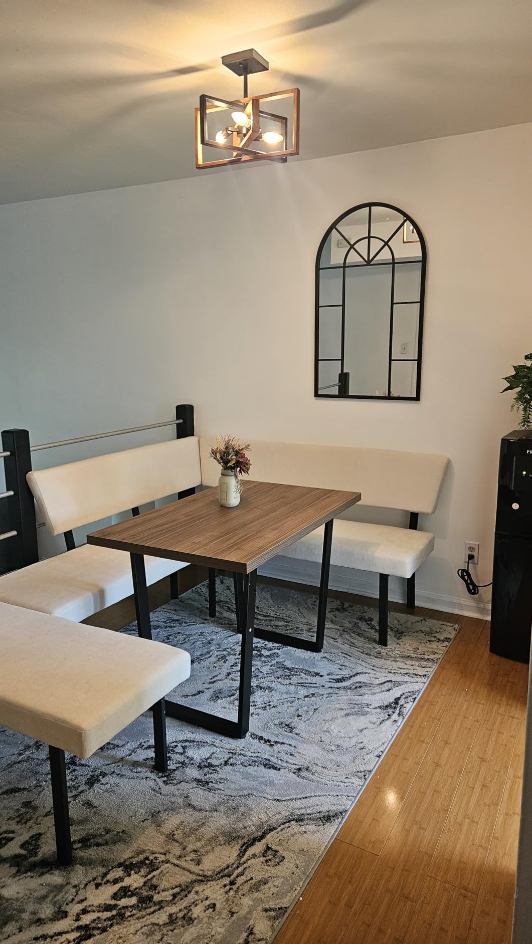 3-Piece Corner Dining Table Set with Bench, 67 Inch Space-Saving Breakfast Nook for Kitchen & Dining Room (Walnut Table & Beige Bench) customer photo 1