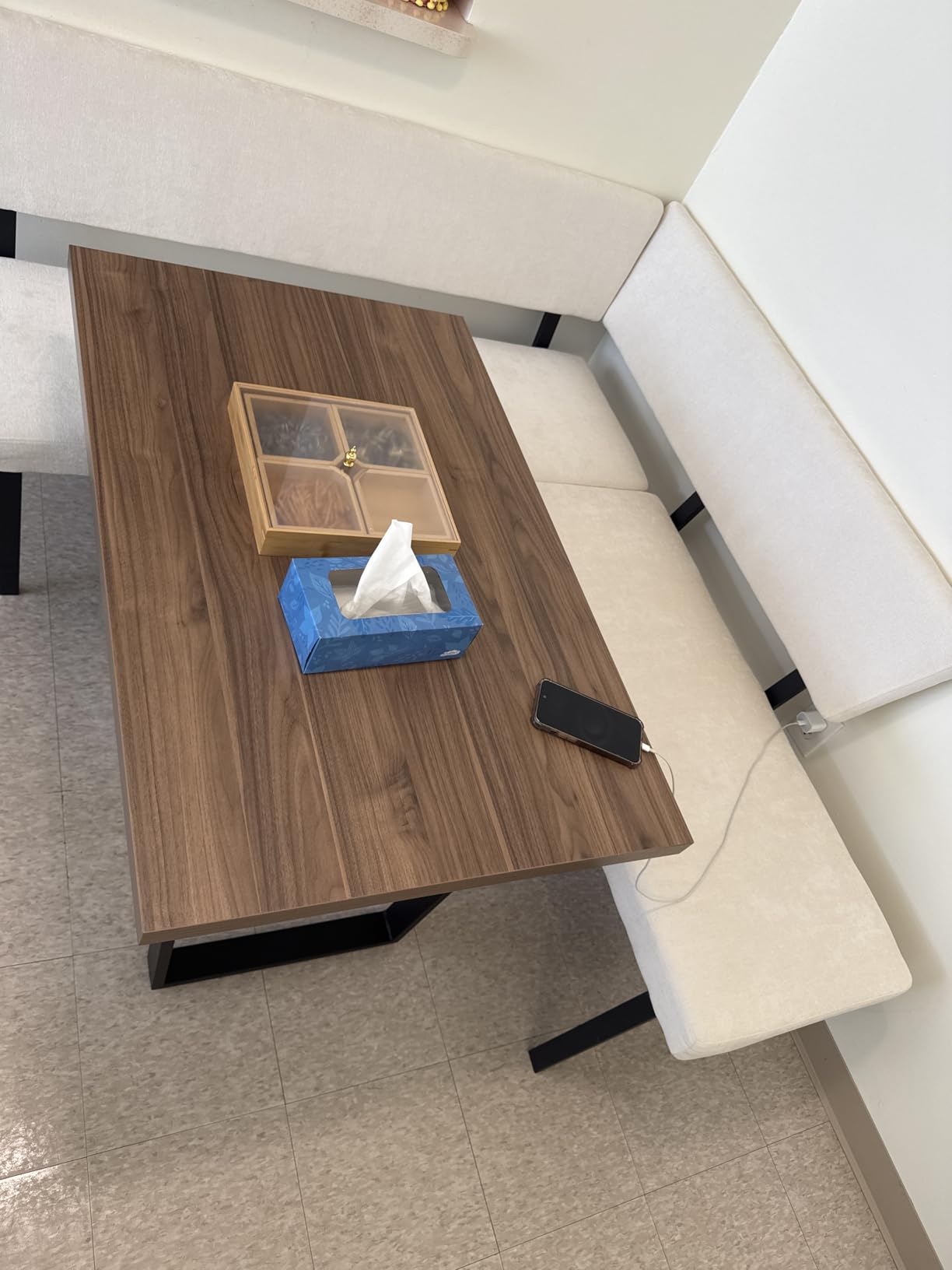 3-Piece Corner Dining Table Set with Bench, 67 Inch Space-Saving Breakfast Nook for Kitchen & Dining Room (Walnut Table & Beige Bench) customer photo 2