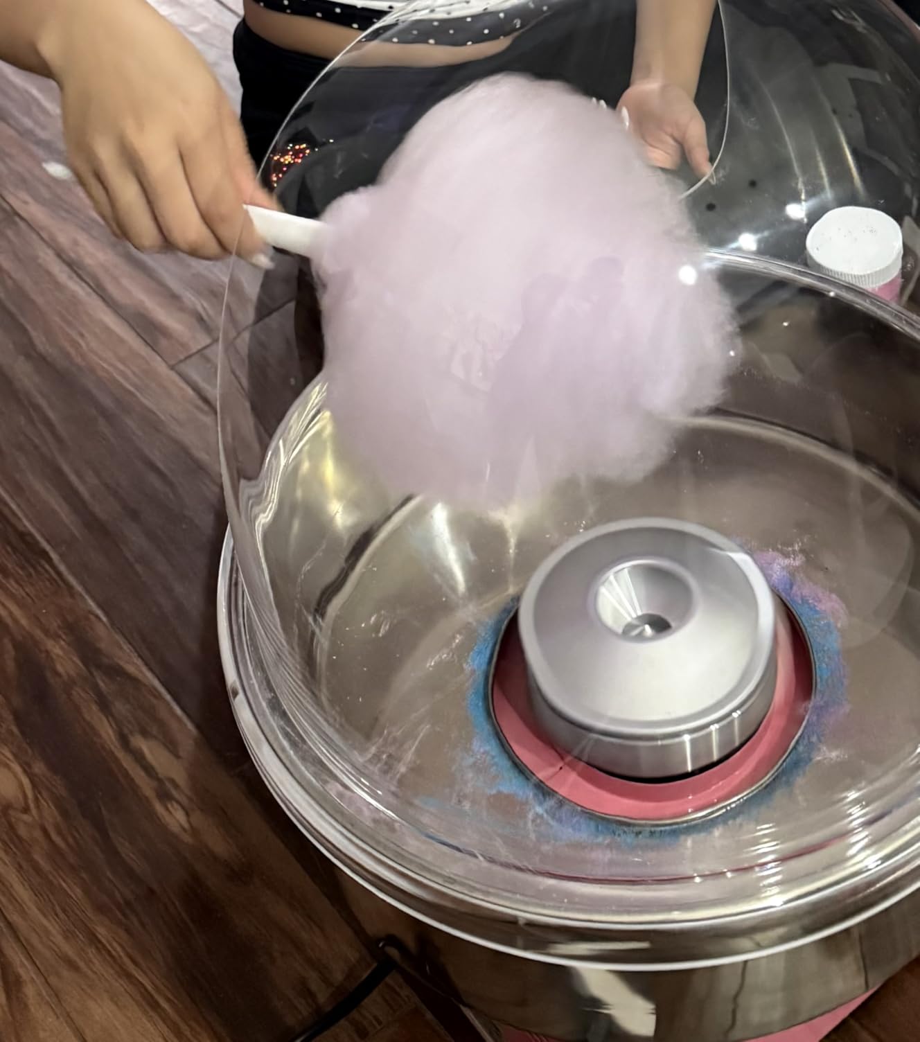 VEVOR Cotton Candy Machine Commercial, 1000W Electric Candy Floss Maker, Easy Use with 15 inch Stainless Steel Bowl and Sugar Scoop, Makes Hard Candy for Home Kids Birthday, Family Party, Blue customer photo 1