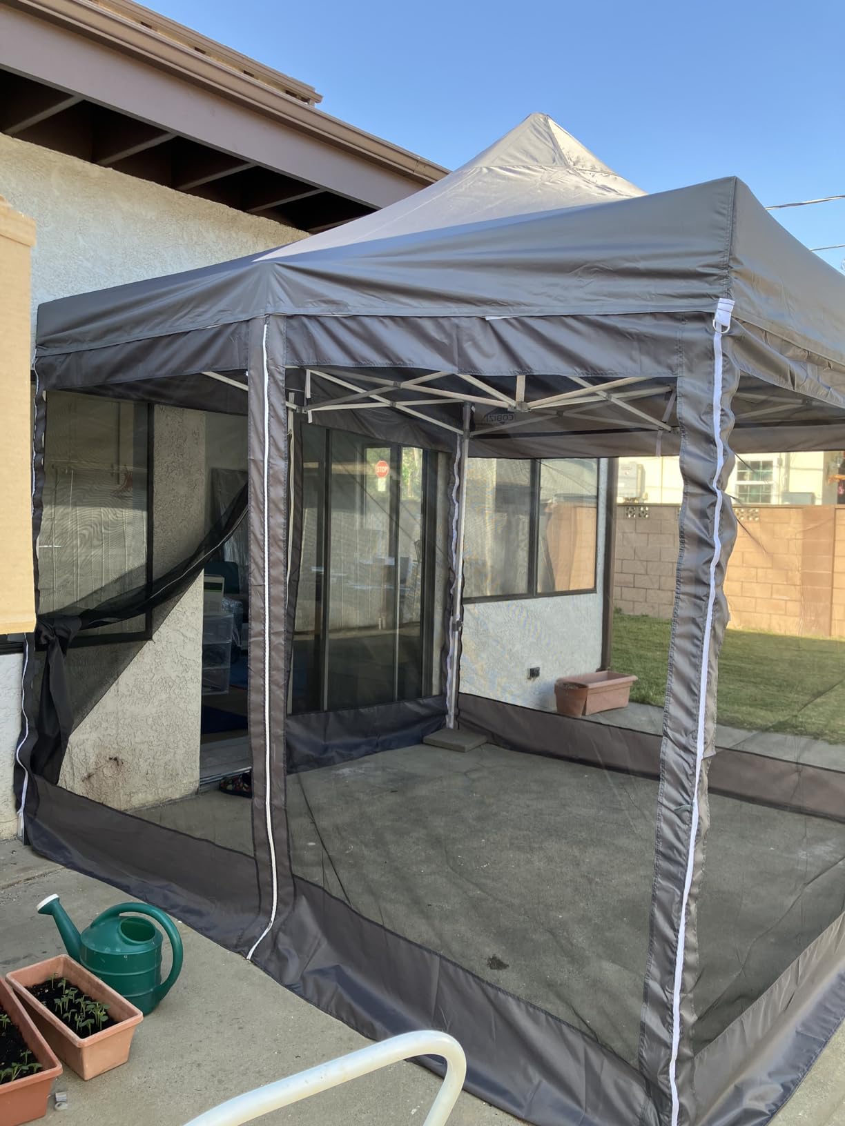 COBIZI 10x15 Heavy Duty Pop Up Canopy Tent with 4 Sidewalls, Commercial Gazebo Party Tent with Mosquito Netting Wall Easy Set Up Outdoor Instant Screen Gazebo for Backyard, Patio, Garden, Khaki customer photo 1