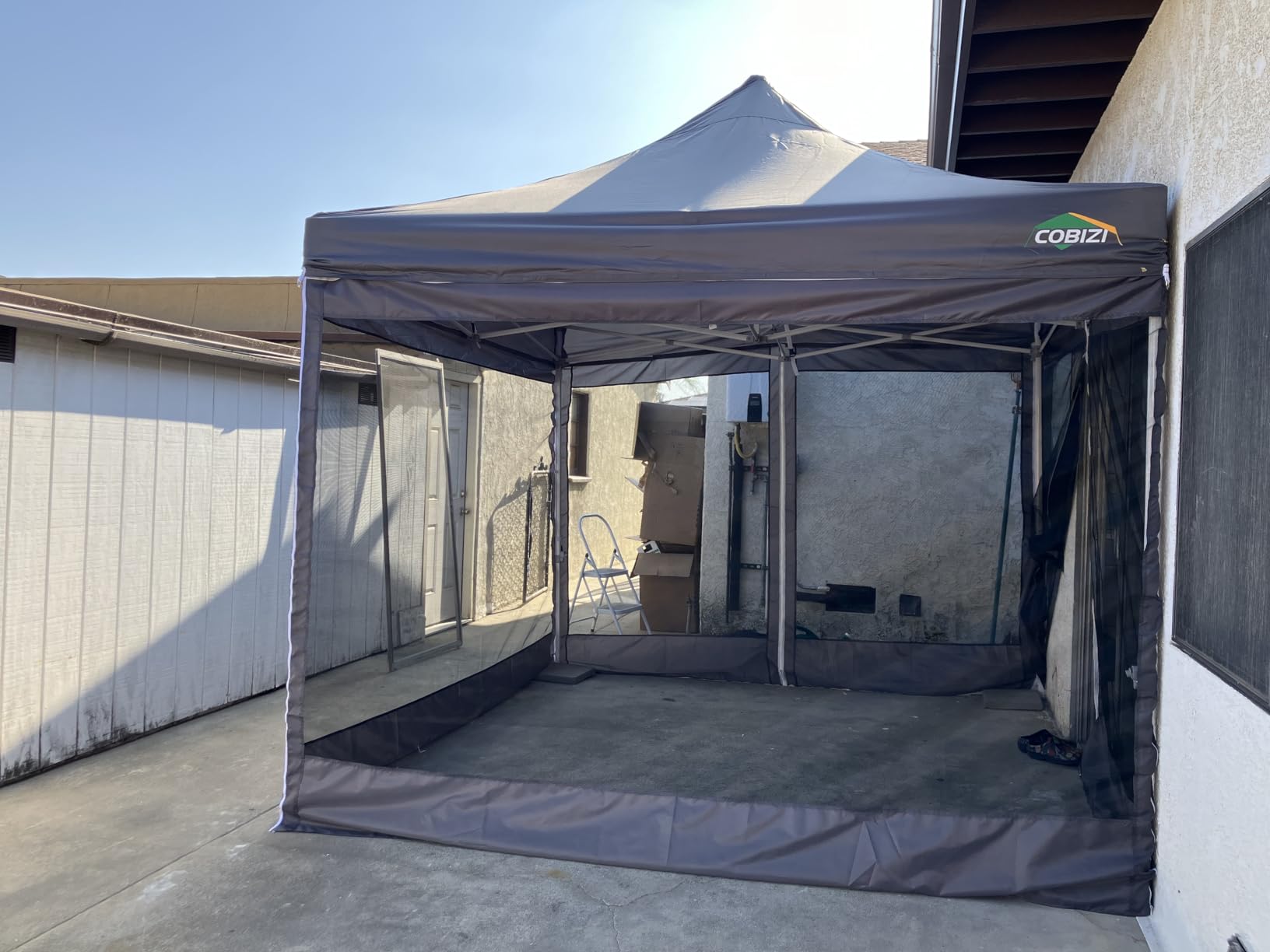 COBIZI 10x15 Heavy Duty Pop Up Canopy Tent with 4 Sidewalls, Commercial Gazebo Party Tent with Mosquito Netting Wall Easy Set Up Outdoor Instant Screen Gazebo for Backyard, Patio, Garden, Khaki customer photo 2