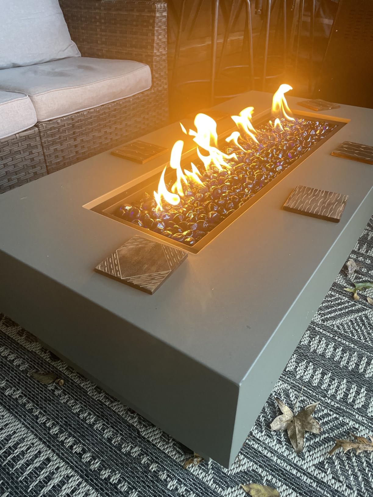 Propane Outdoor Fire Pit Table with Wind Glass Shield, Flint & Concrete Look 32-inch Round Patio Gas Fire Table 50,000 BTU w/Lid, Fire Glass, Cover, Pre-Attached 10ft Propane Hose customer photo 2