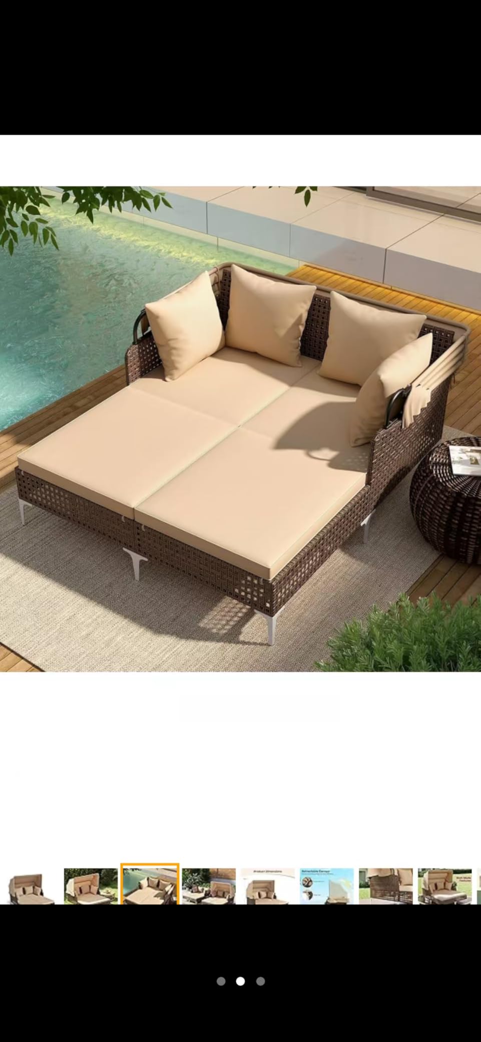 Tangkula Outdoor Rattan Daybed with Retractable Canopy, Boho Patio Wicker Sunbed with Metal Support, Pillows & Cushions, Outdoor Double Chaise Lounge with Shade for Backyard, Poolside, Deck & Balcony customer photo 1