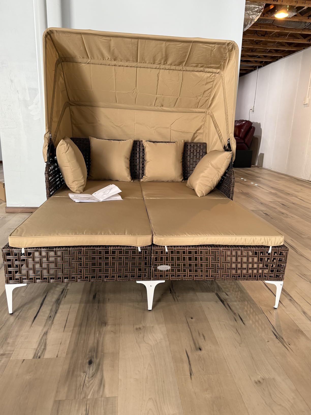 Tangkula Outdoor Rattan Daybed with Retractable Canopy, Boho Patio Wicker Sunbed with Metal Support, Pillows & Cushions, Outdoor Double Chaise Lounge with Shade for Backyard, Poolside, Deck & Balcony customer photo 2