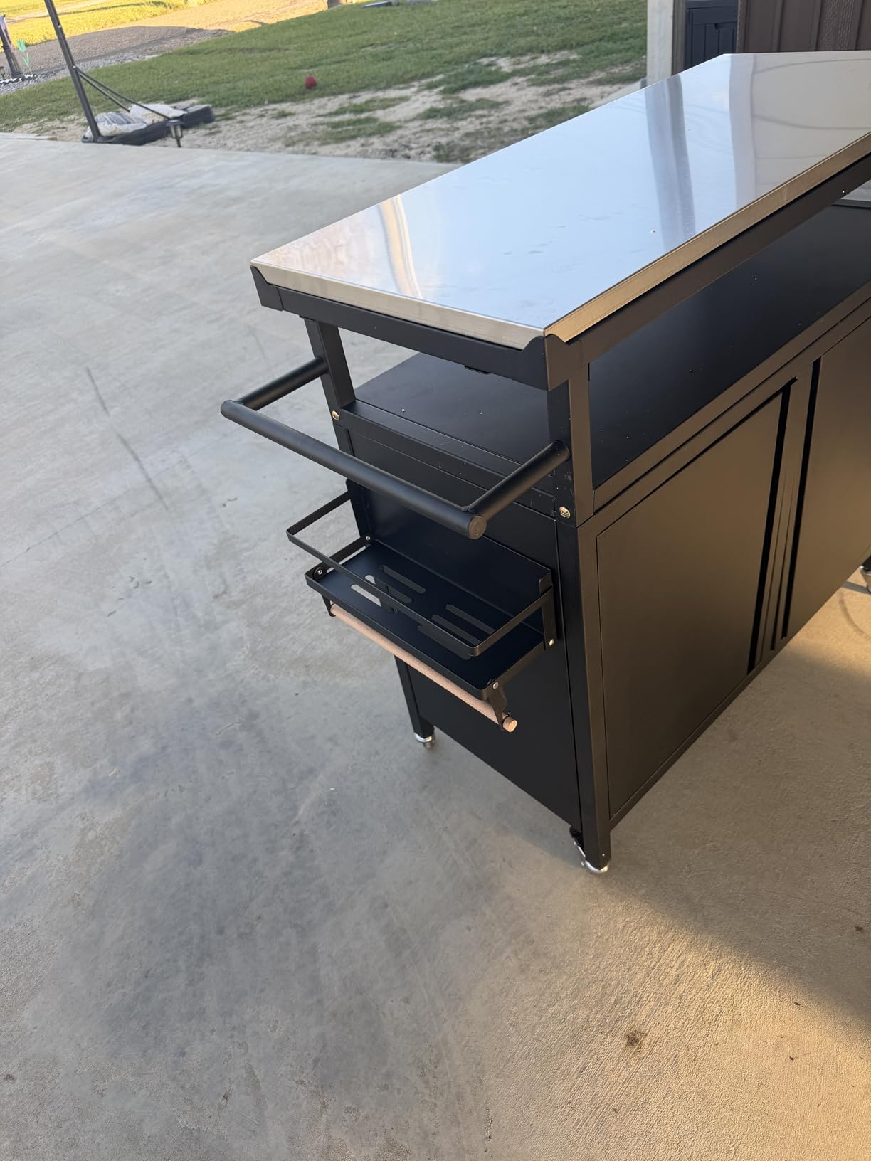 Outdoor Grill Cart Bar Cart with Storage Cabinet for Grilling Accessories, XL Portable Outdoor Grill Table with Stainless Steel Top for Kitchen Prep, Lawn & Garden（Black） customer photo 2