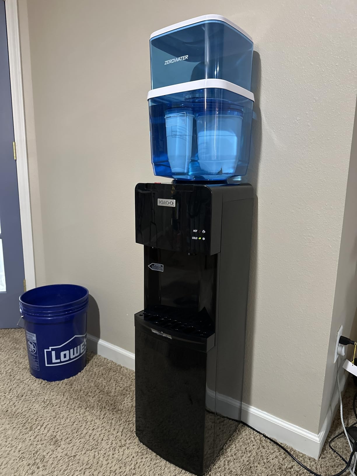Igloo Top Loading Water Cooler with Removable Drip Tray & Energy-Saving Features- Water Tower with Hot, Cold Temperature Settings- Water Dispenser Fits 3 & 5-Gallon Jugs with Child Safety Lock- Black customer photo 1