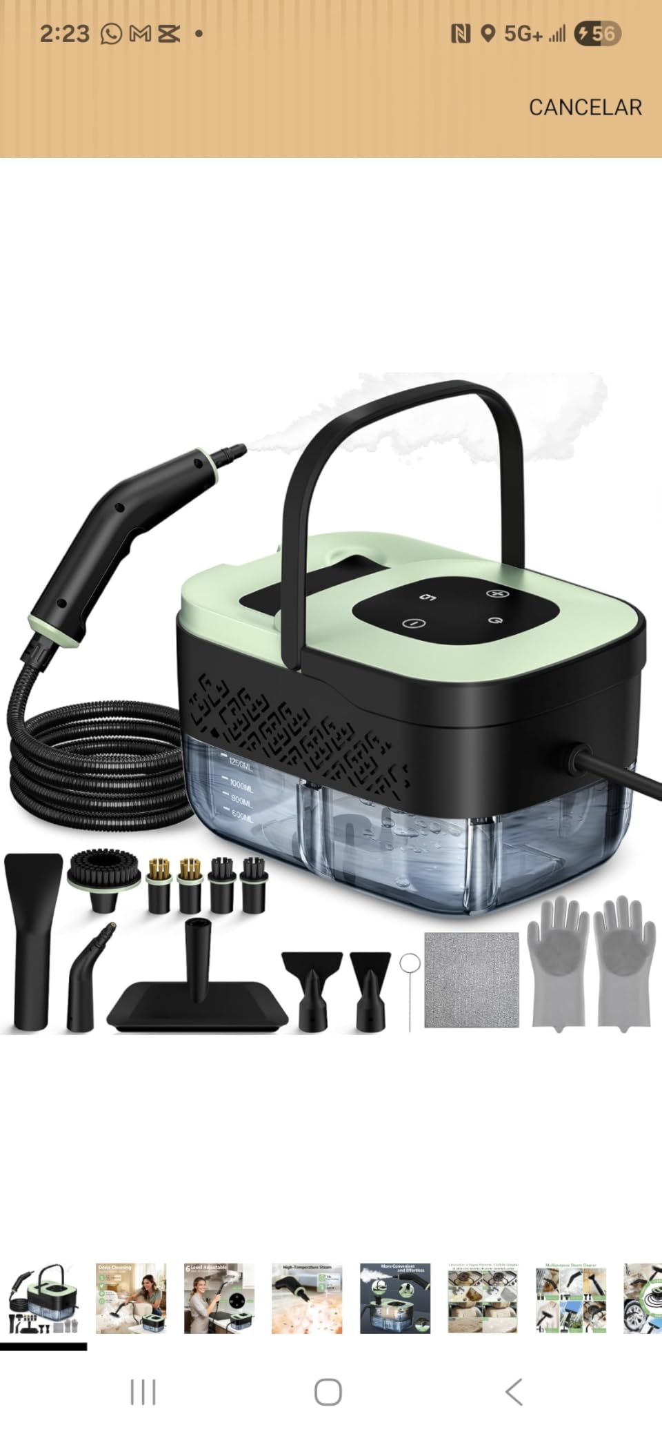 Steam Cleaner, Portable Steamer for Cleaning with 16pcs Accessories, 6-Level Adjustable, 15s Heat-Up, Handheld Steam Cleaner for Home for Tile, Grease, Dirt, Grout, Car Detailing, Green customer photo 1
