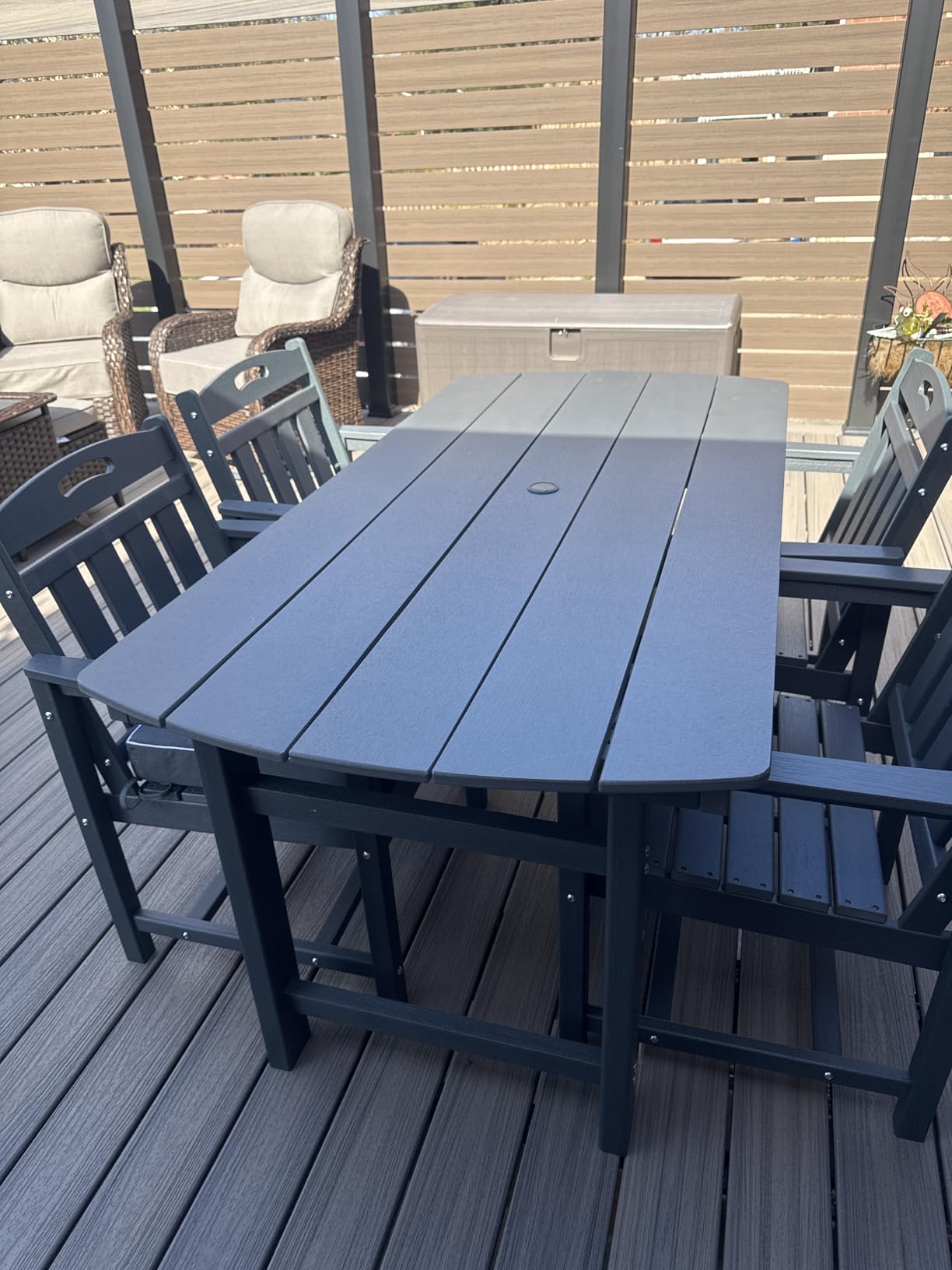 Ciokea HDPE Outdoor Dining Set, 7-Piece Patio Table and Chairs Set with Umbrella Hole, All-Weather Patio Dining Sets for 6, Durable Patio Furniture for Backyard, Garden, Lawn & Poolside, Grey customer photo 1