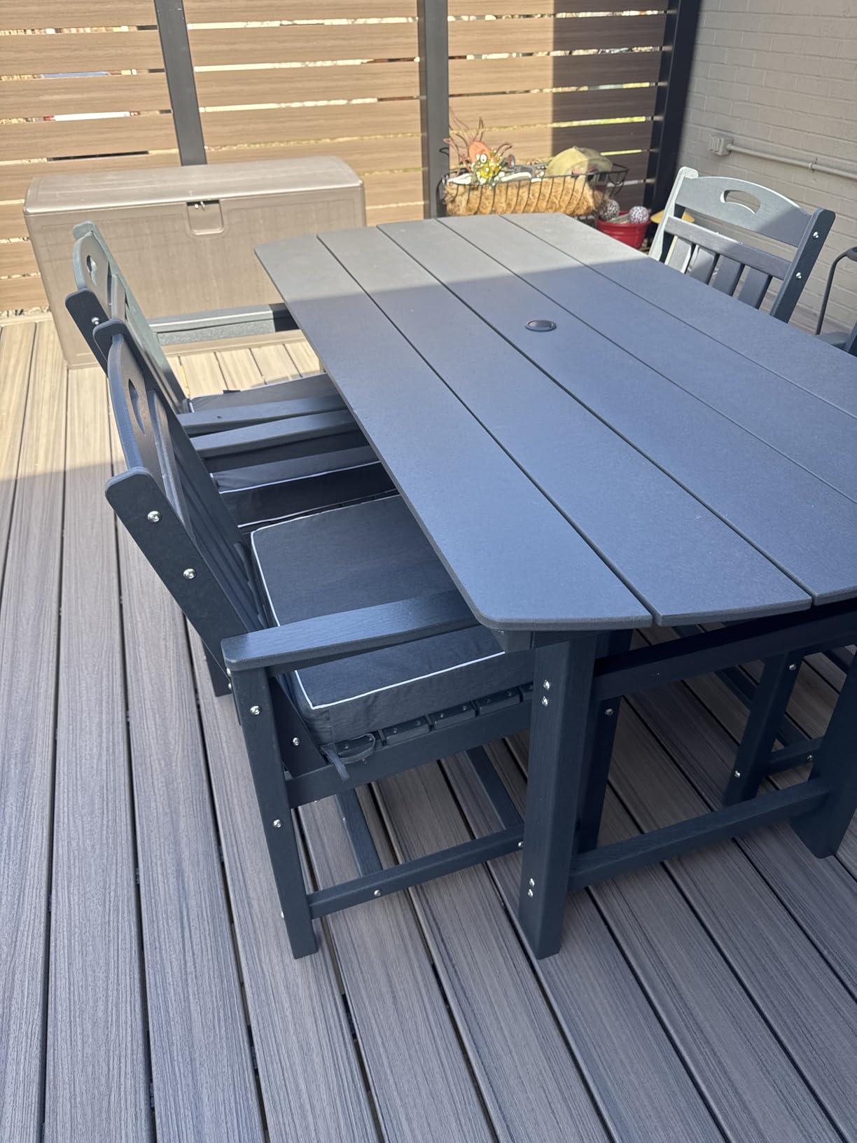 Ciokea HDPE Outdoor Dining Set, 7-Piece Patio Table and Chairs Set with Umbrella Hole, All-Weather Patio Dining Sets for 6, Durable Patio Furniture for Backyard, Garden, Lawn & Poolside, Grey customer photo 2