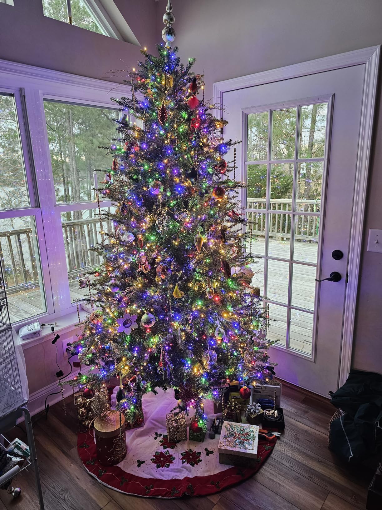 King Pine Sparkle 7.5 ft Pre-Lit Artificial Christmas Tree, 2,250 3mm LEDs (White & Multicolor), 7 Modes, Remote & Pedal, 50