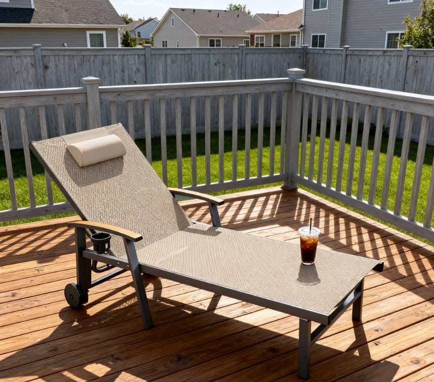 Ciokea Outdoor Lounge Chair with Pillow, 5-Position Aluminum Chaise Lounge with Wheels & Armrests customer photo 1