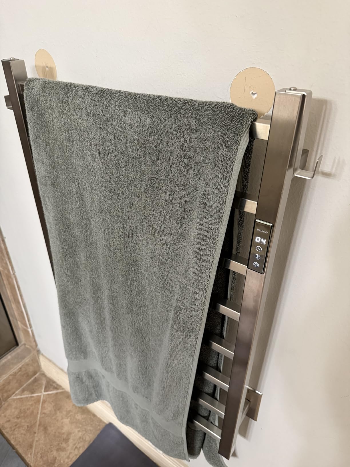 Square Bar Towel Warmer, Heated Towel Rack with Smart Timer and Thermo Control, Wall-Mounted Heated Towel Rail, Stainless Steel, Hard-Wired/Plug-in, 8 bar, Brushed customer photo 1