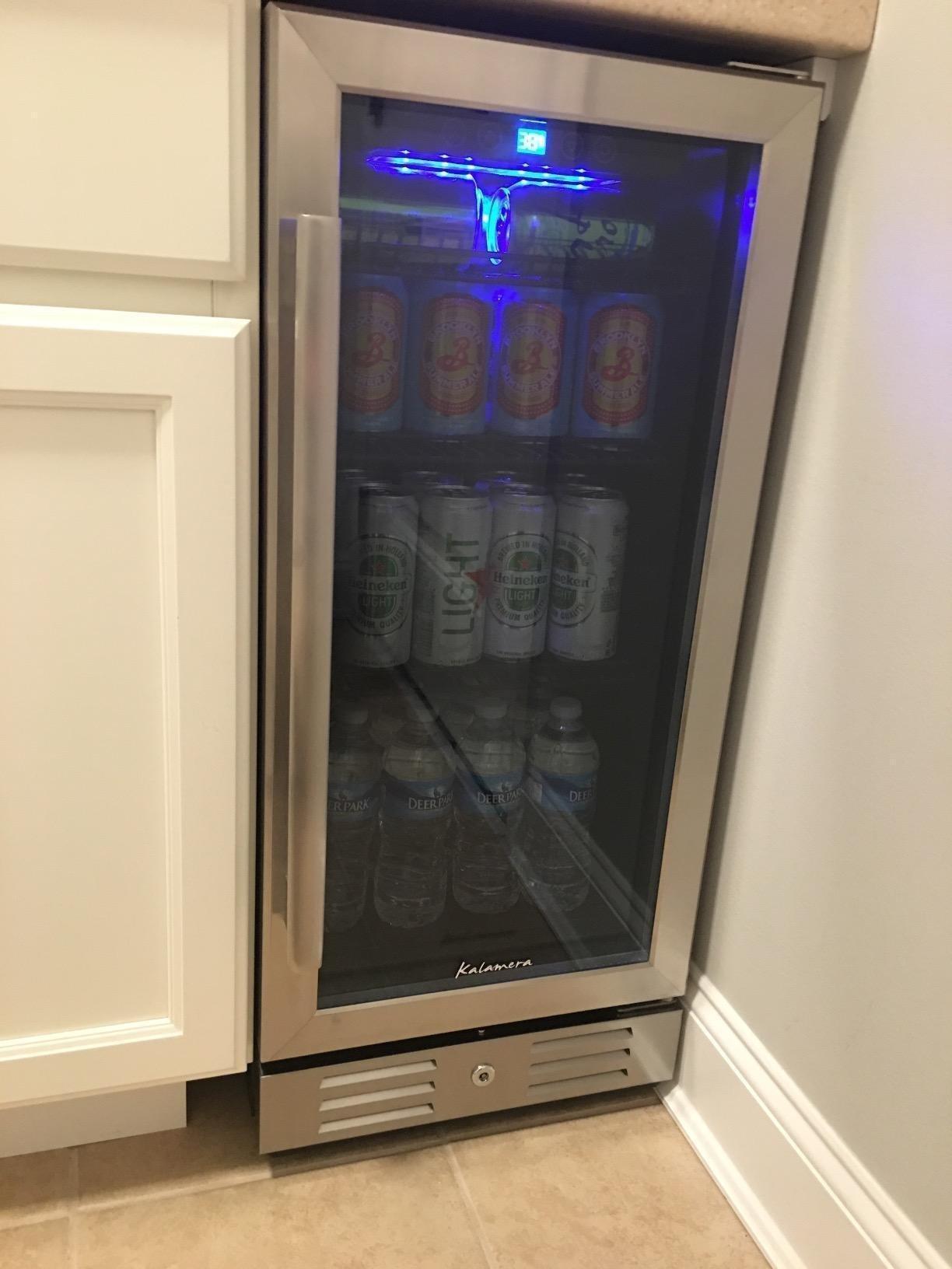 Kalamera 24 inch Wine Fridge Hold 21 Bottles and 75 Cans, Dual Zone Wine and Beverage Refrigerator, Built-In or Freestanding with Blue LED Light, for Home/Bar/Office customer photo 1