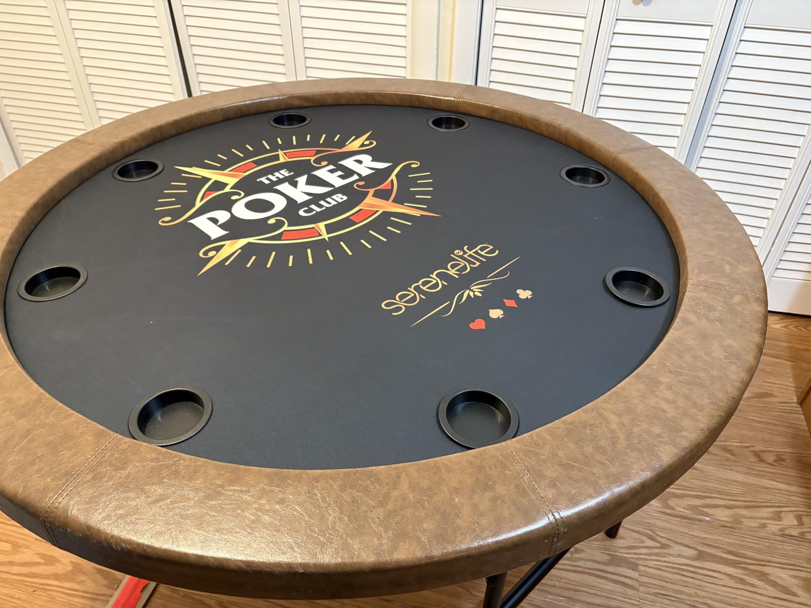 SereneLife 8 Player Octagonal Foldable Poker Table, Casino Leisure Texas Holdem Table, w/Water Resistant Cushioned Rail, 8 Cup Holders, Brown Felt Surface, Black Jack Board & Family Games customer photo 1