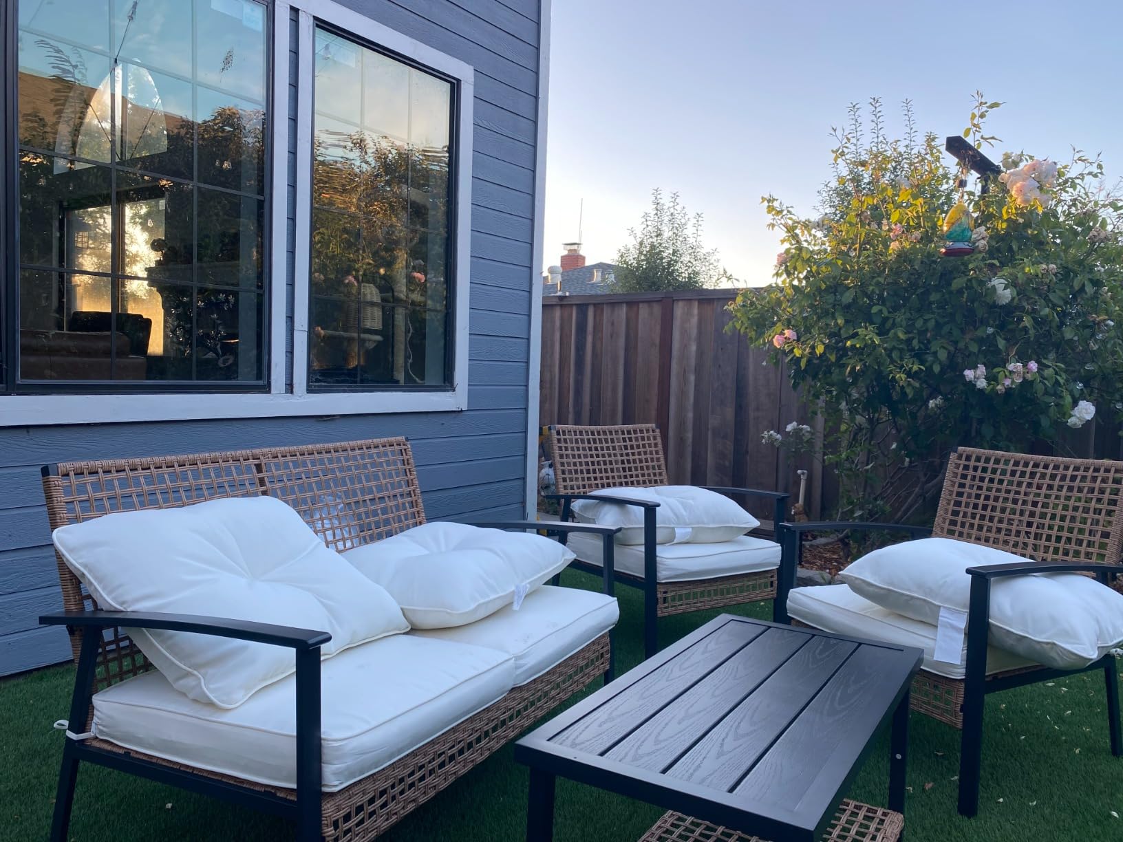 LAUSAINT HOME Outdoor Patio Loveseat with Coffee Table Set of 2, 2 Pieces Comfortable Oversized Wicker Furniture Conversation Set, Rattan Bistro Set for Backyard, Porch, Garden and Poolside, Beige customer photo 2