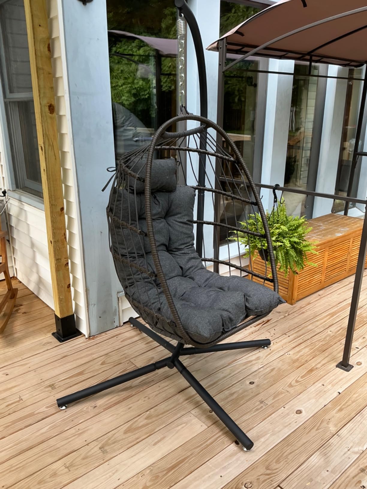 SereneLife Hanging Egg Chair with Stand - Wicker Rattan Outdoor Swing Chair, Powder-Coated Steel Frame, Padded Cushion & Headrest - Ideal Swinging Chair for Bedroom, Patio, Backyard - 350 lbs Load customer photo 2