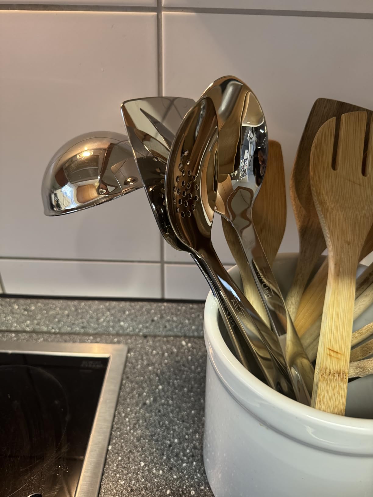 All-Clad 5-Piece Stainless Steel Kitchen Utensil Set - Includes Ladle, Solid Spoon, Slotted Spoon, Turner & Storage Caddy customer photo 2