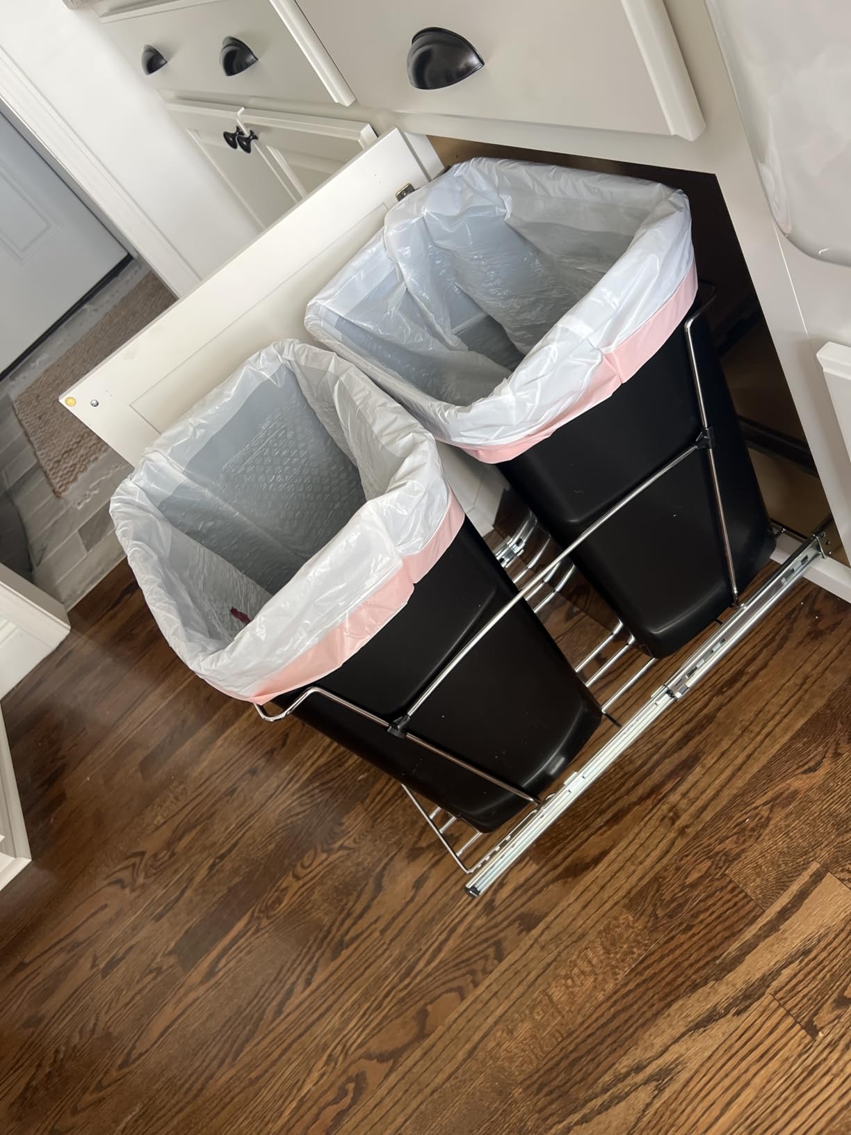 Rev-A-Shelf RV-18KD-18C S Double Pullout Trash Can for Kitchen Cabinets 35 Qt Garbage Recycling Bin on Full Extension Slides, Black customer photo 2