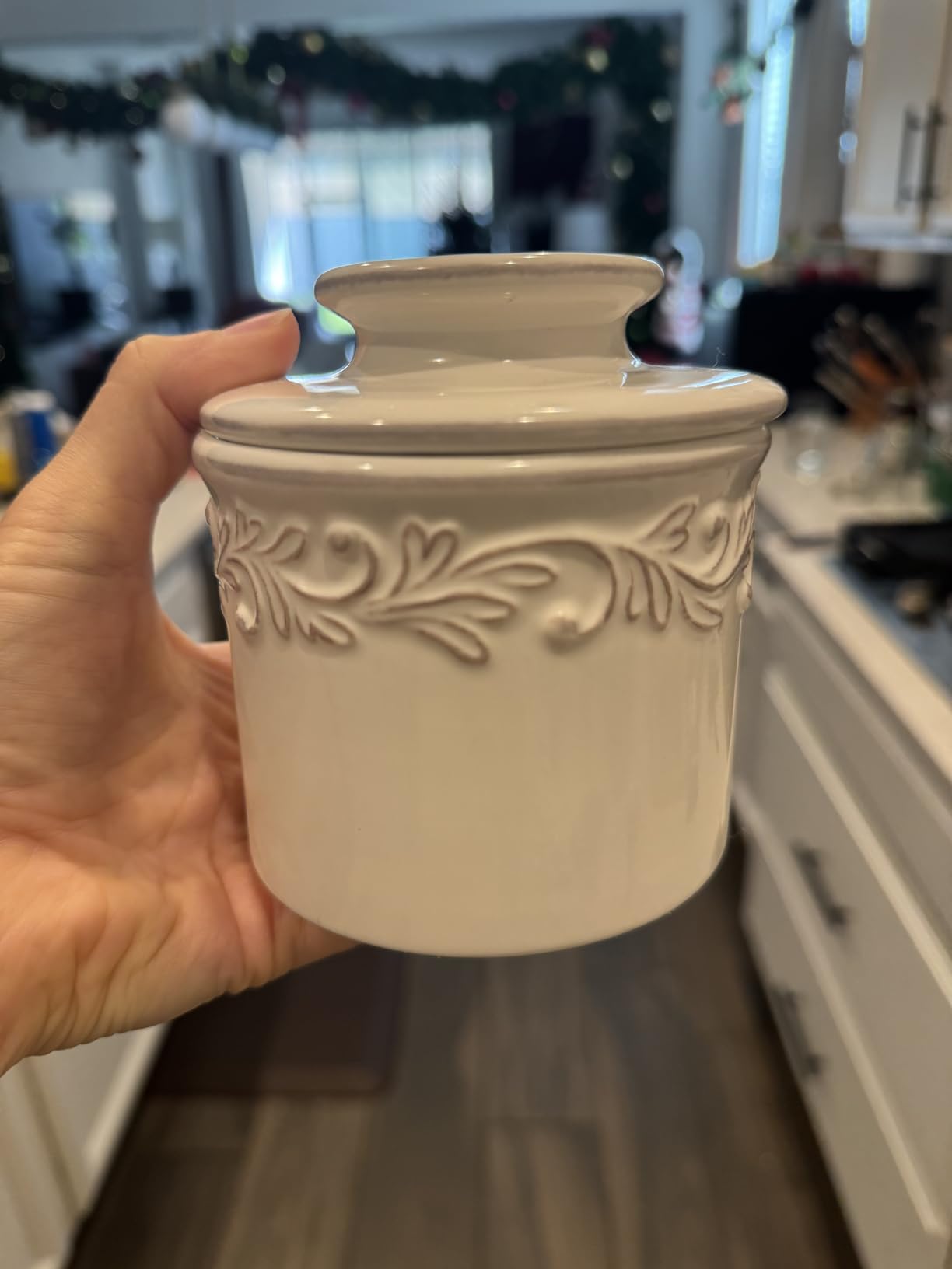 The Original Butter Bell crock by L Tremain, Countertop French Ceramic Butter Dish Keeper, Antique Collection, White Linen customer photo 1