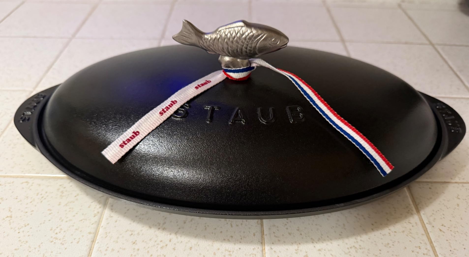 Staub Cast Iron 14.5-inch x 8-inch Covered Fish Pan - Matte Black, Made in France customer photo 1