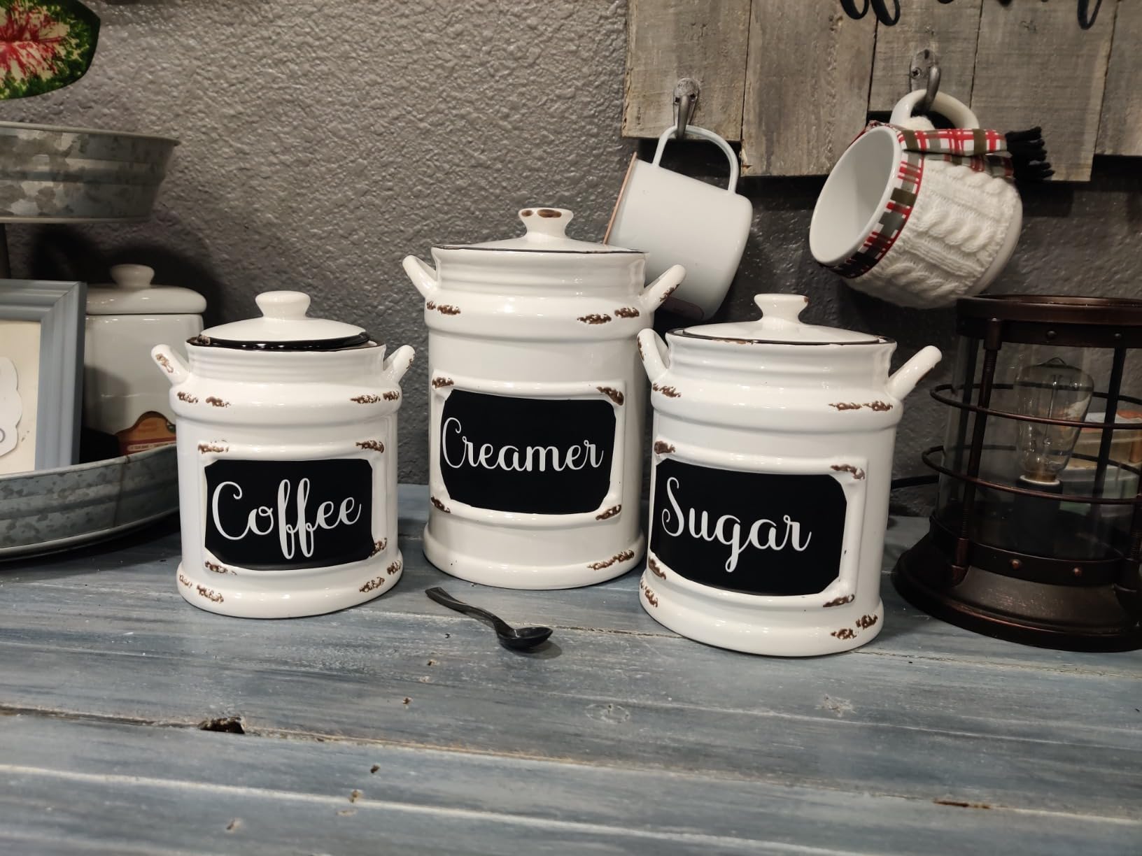 American Atelier Vintage Canister Set 3-Piece Ceramic Jars Chic Design with Lids for Cookies, Candy, Coffee, Flour, Sugar, Rice, Pasta, Cereal & More, 21x8x11, White with Black Distressing customer photo 2