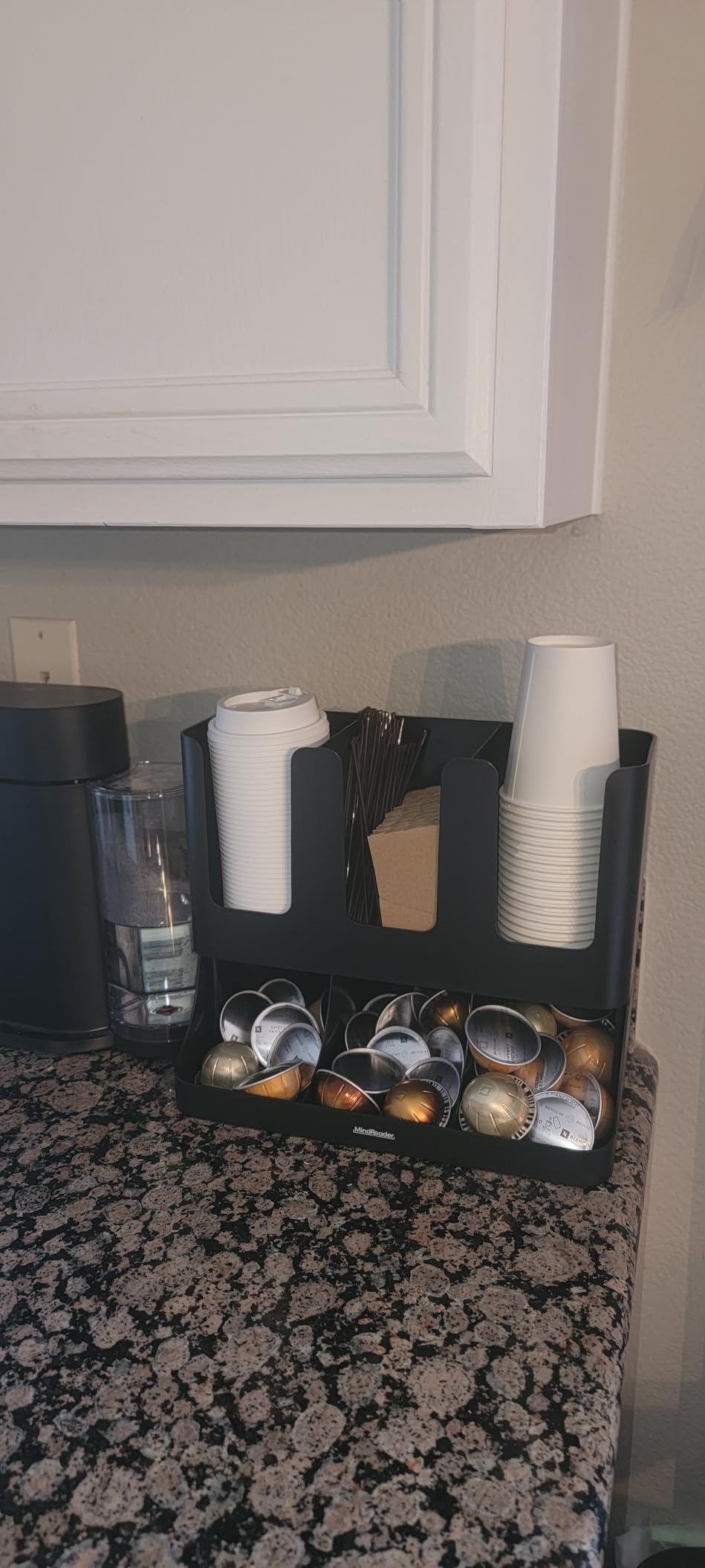 Mind Reader Cup and Condiment Station, Countertop Coffee Bar Organizer with 6 Compartments, Storage Caddy for Cups Lids and Packets customer photo 1