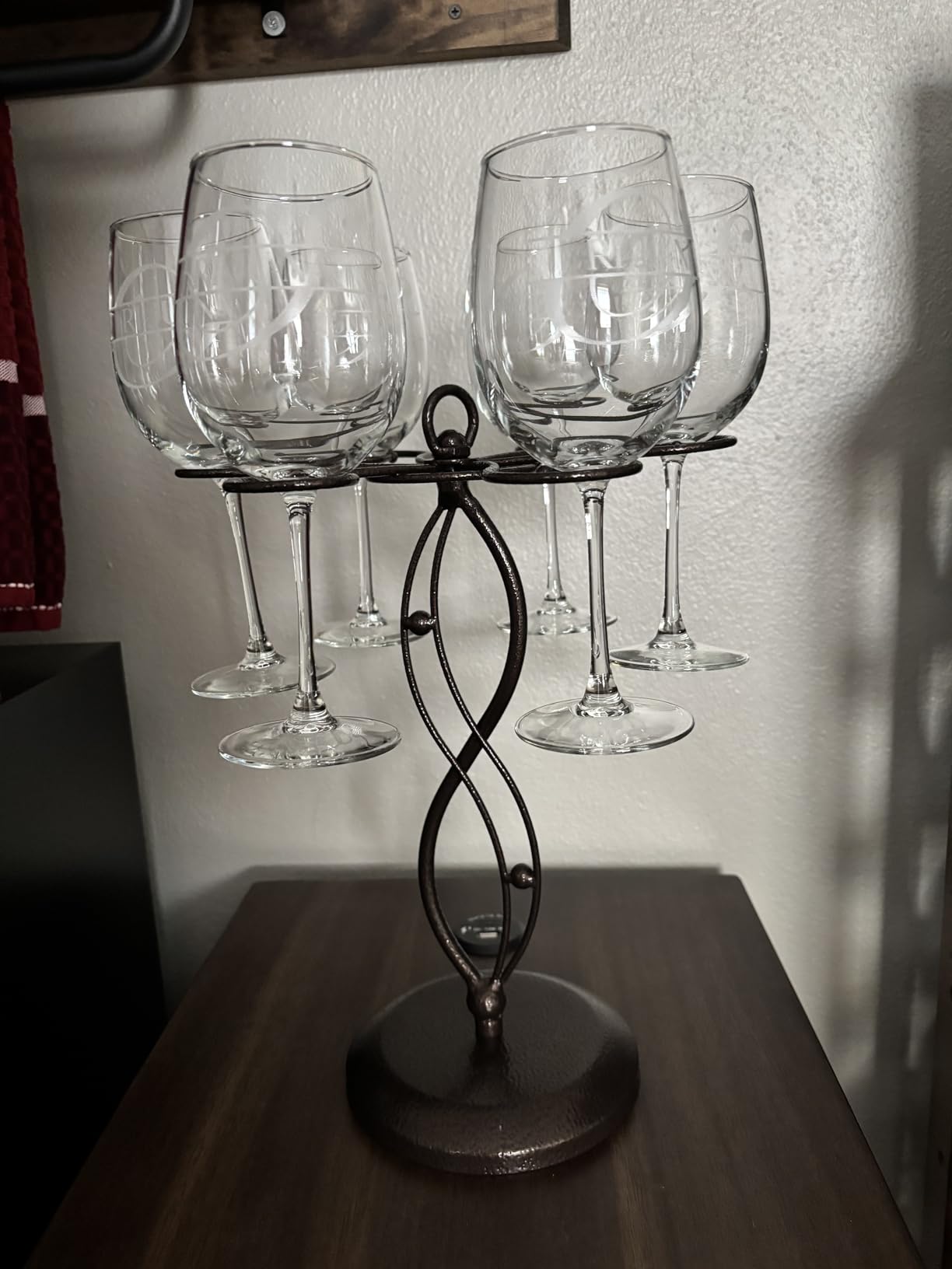 MyGift 6-Hook Rotating Wine Glass Rack with Sturdy Base & Scrollwork Design - Black Metal Countertop Stemware Holder customer photo 2