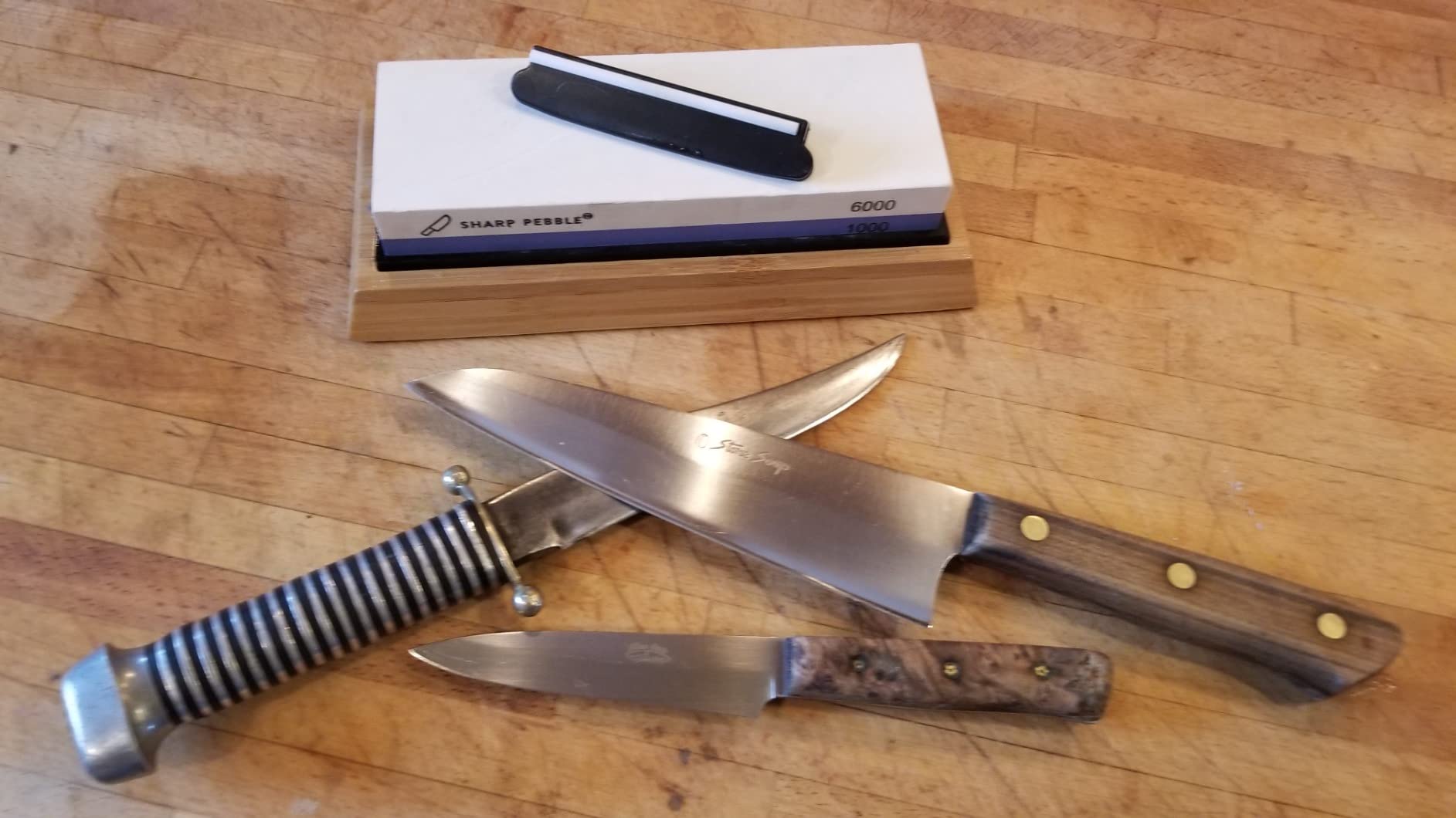 Sharp Pebble Premium Whetstone Knife Sharpening System - 1000/6000 Grit Whetstone Knife Sharpener & Honing Kit with Angle Guide & Non-Slip Bamboo Base customer photo 1