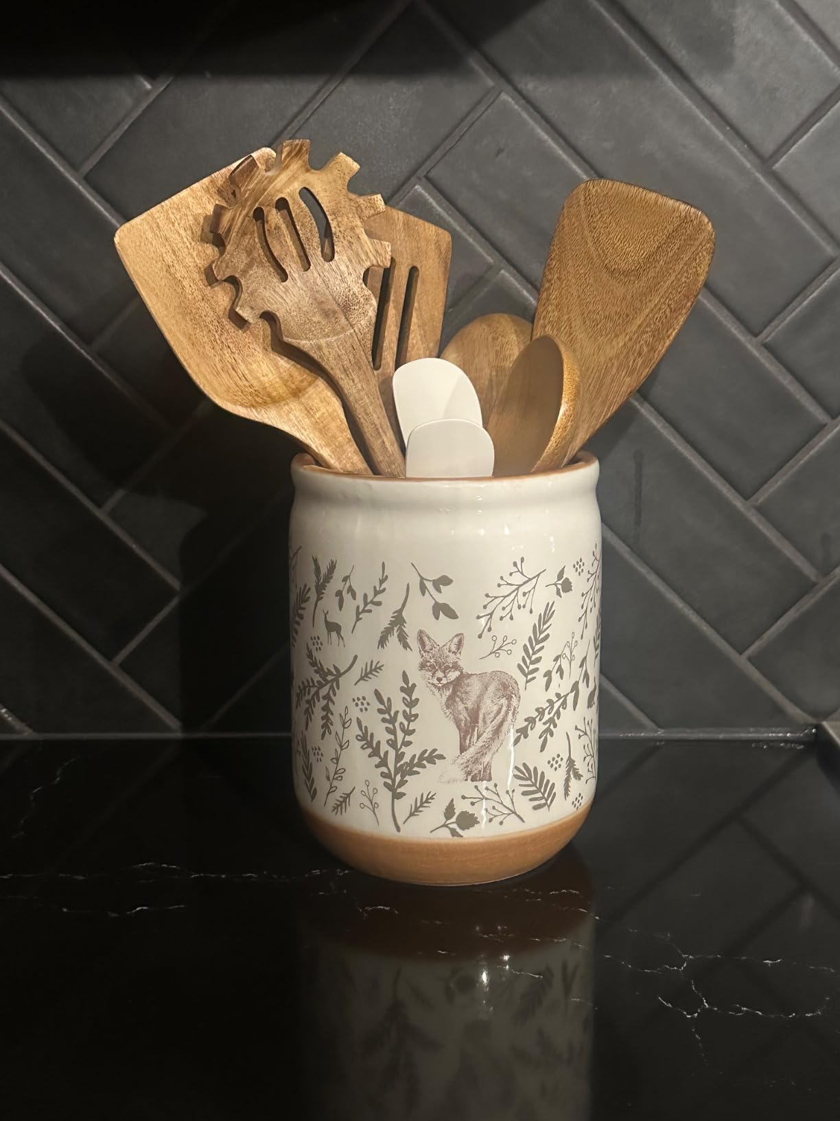 Young's Inc. Ceramic Cookie Jar - Cute Kitchen Counter Storage Canister with Lid - Perfect for Cookies, Coffee, Tea, Candy, Dog Treats, and More - Cookies Finest - Black, White customer photo 1
