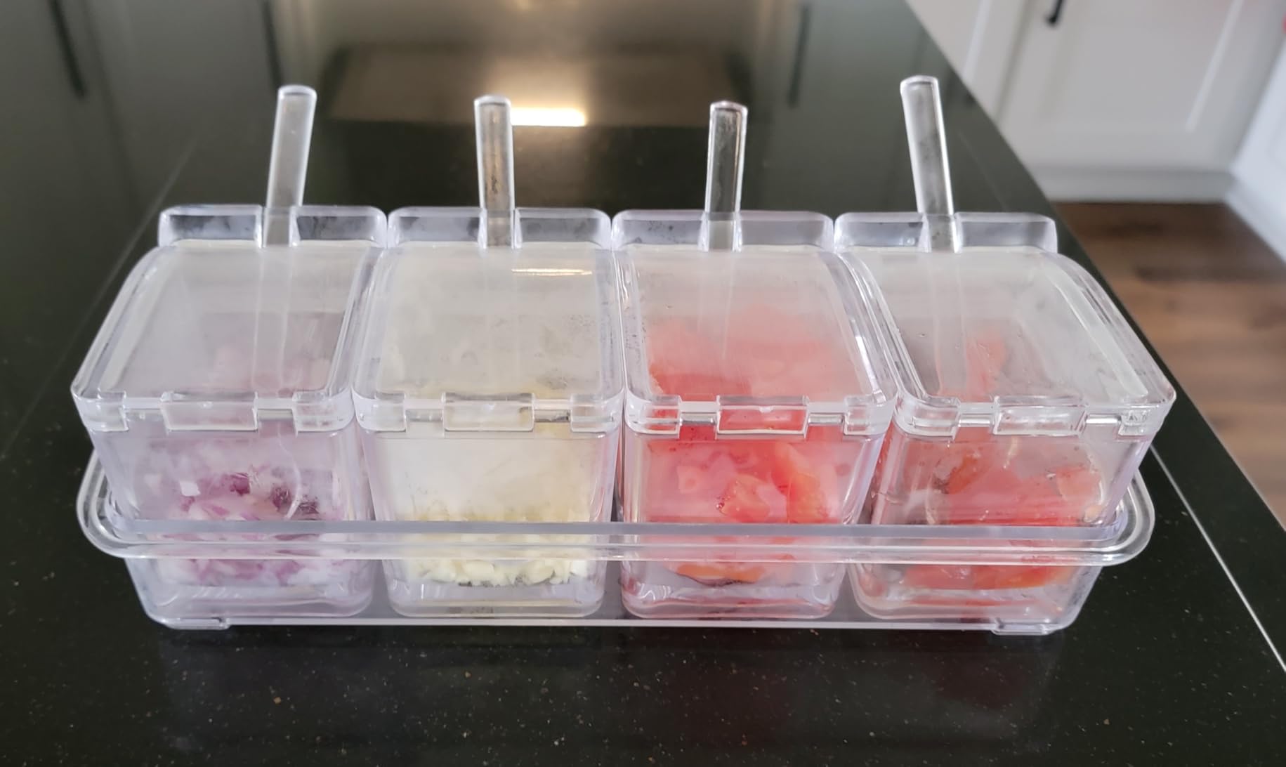 Clear Seasoning Box, V-Resourcing 4 Pieces Clear Seasoning Storage Container for Spice Salt Sugar Cruet, Condiment Jars with Spoons customer photo 1