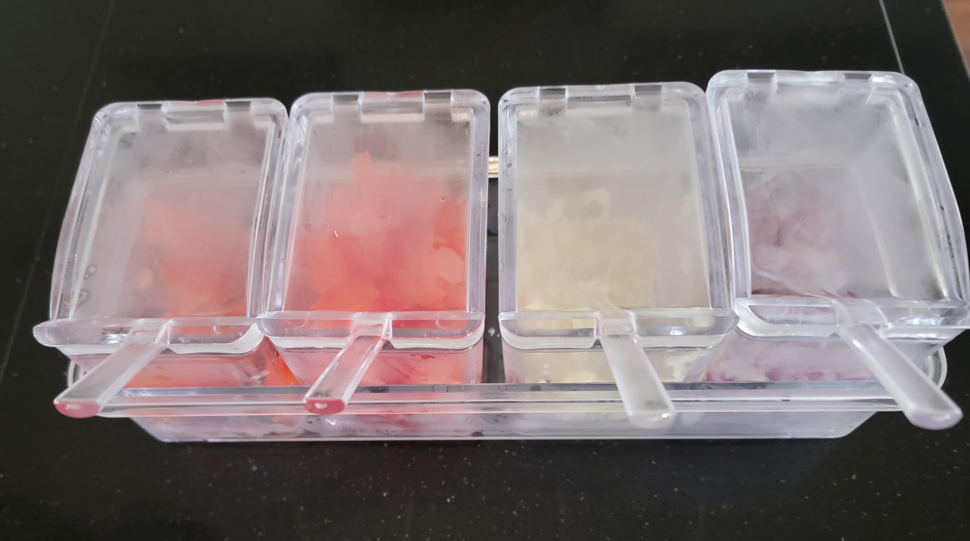 Clear Seasoning Box, V-Resourcing 4 Pieces Clear Seasoning Storage Container for Spice Salt Sugar Cruet, Condiment Jars with Spoons customer photo 2