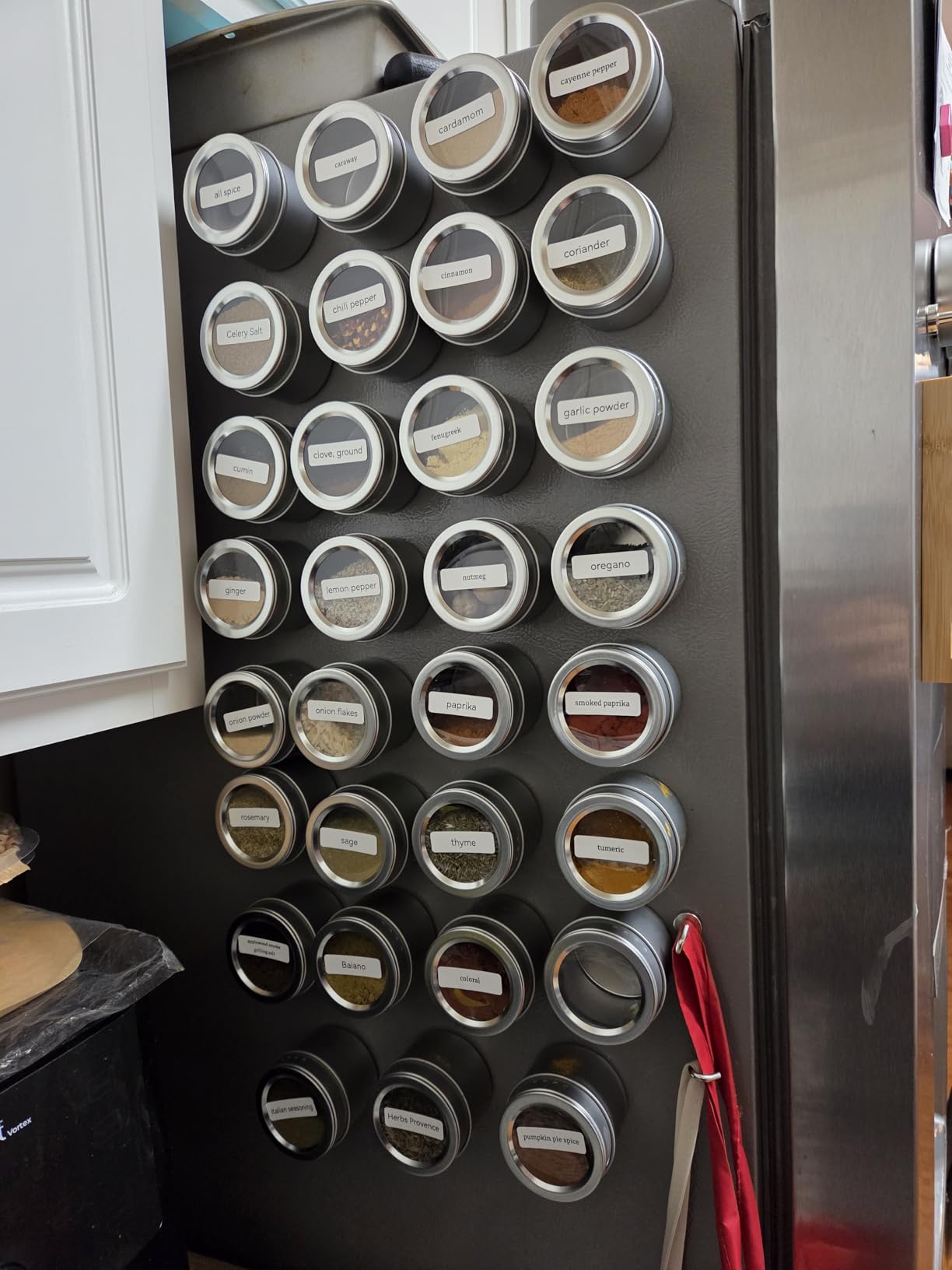 Juvale 20-Pack Magnetic Spice Jars - Space-Saving & Magnetic Spice Rack for Refrigerator - Preprinted Labels & Seasoning Containers customer photo 1