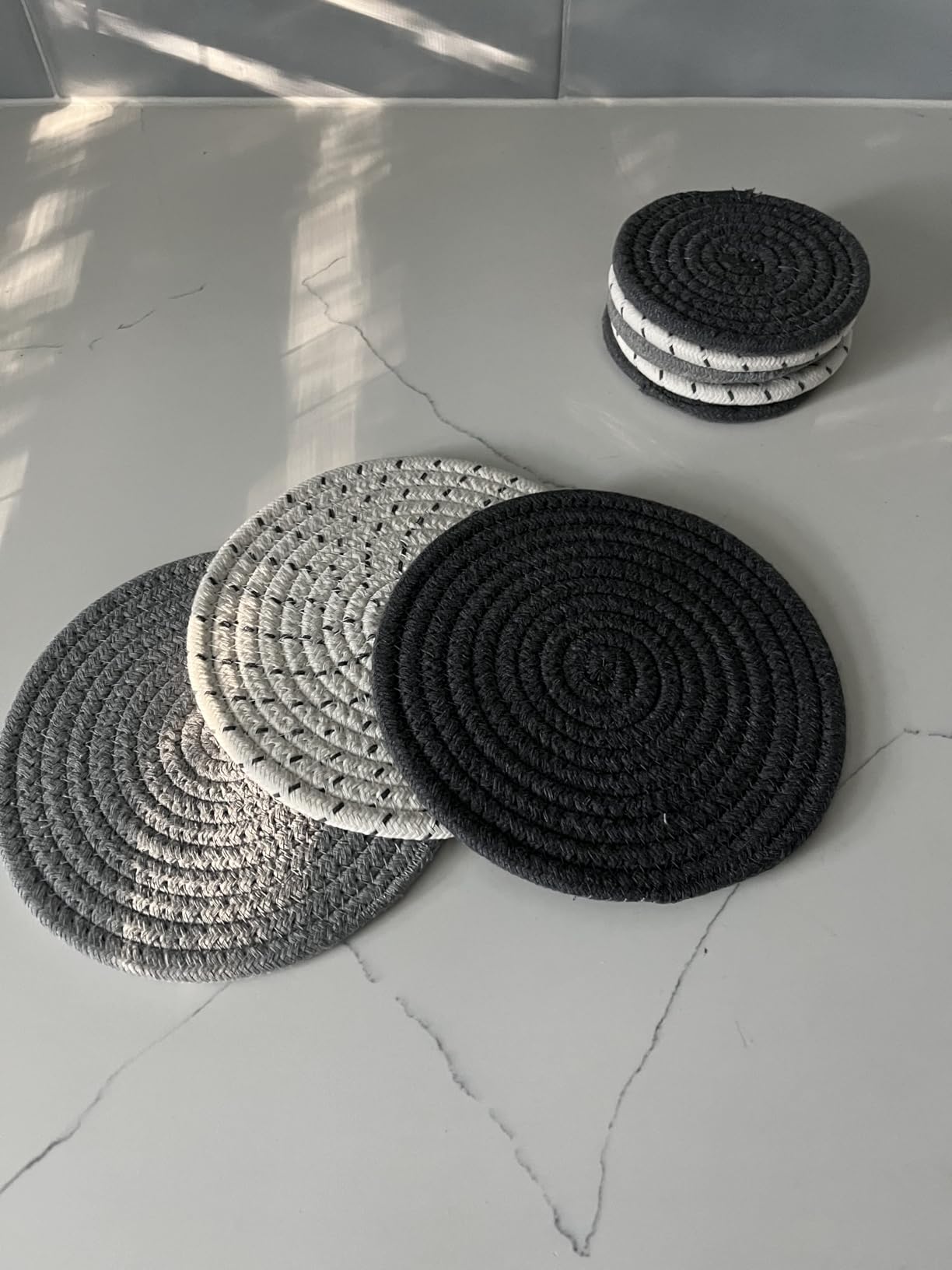 Potholders Set Trivets Set 100% Pure Cotton Thread Weave Hot Pot Holders Set (Set of 3) Stylish Coasters customer photo 2