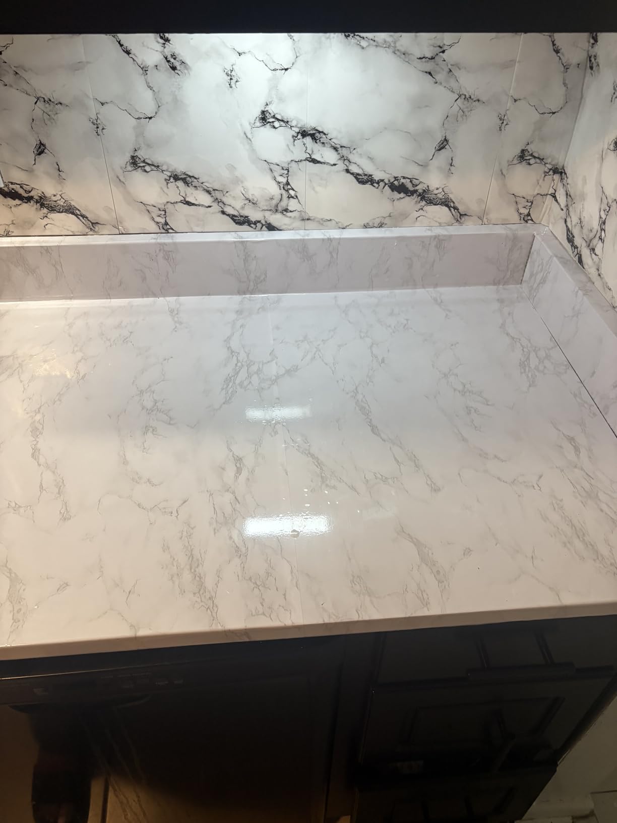 practicalWs Glossy Marble Contact Paper Granite White/Grey Kitchen Countertop Cabinets Furniture Refurbishment Wall Paper Thick Removable Wallpaper Peel and Stick Wall Decor Vinyl Wrap 11.8