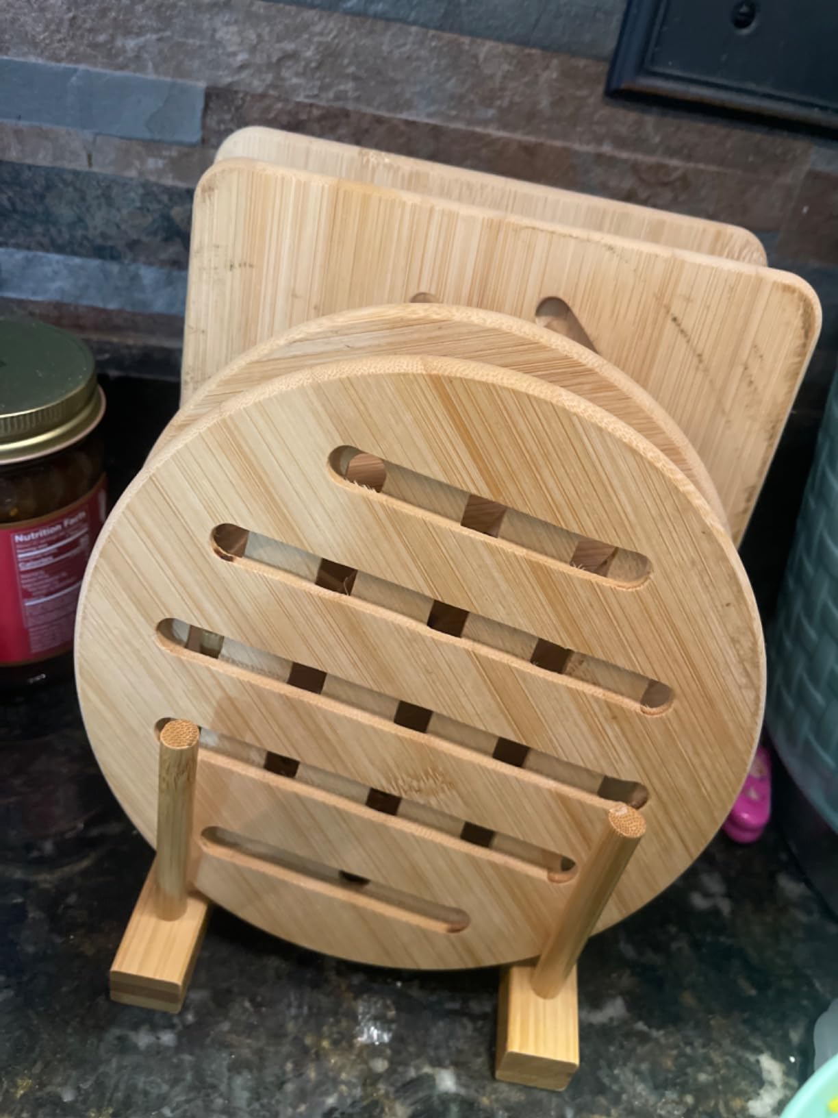 Hot Pads Trivet, Table Solid Bamboo Wood Trivets for Hot Dishes and Pot - 4pcs (Multi Size, 2 Square 2 Round) customer photo 1