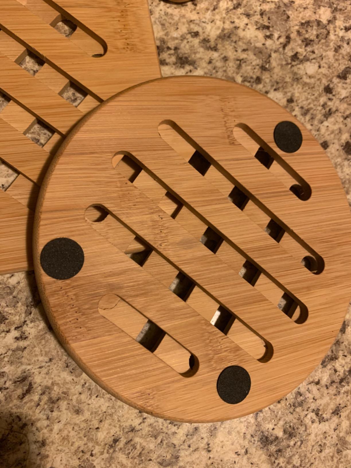 Hot Pads Trivet, Table Solid Bamboo Wood Trivets for Hot Dishes and Pot - 4pcs (Multi Size, 2 Square 2 Round) customer photo 2