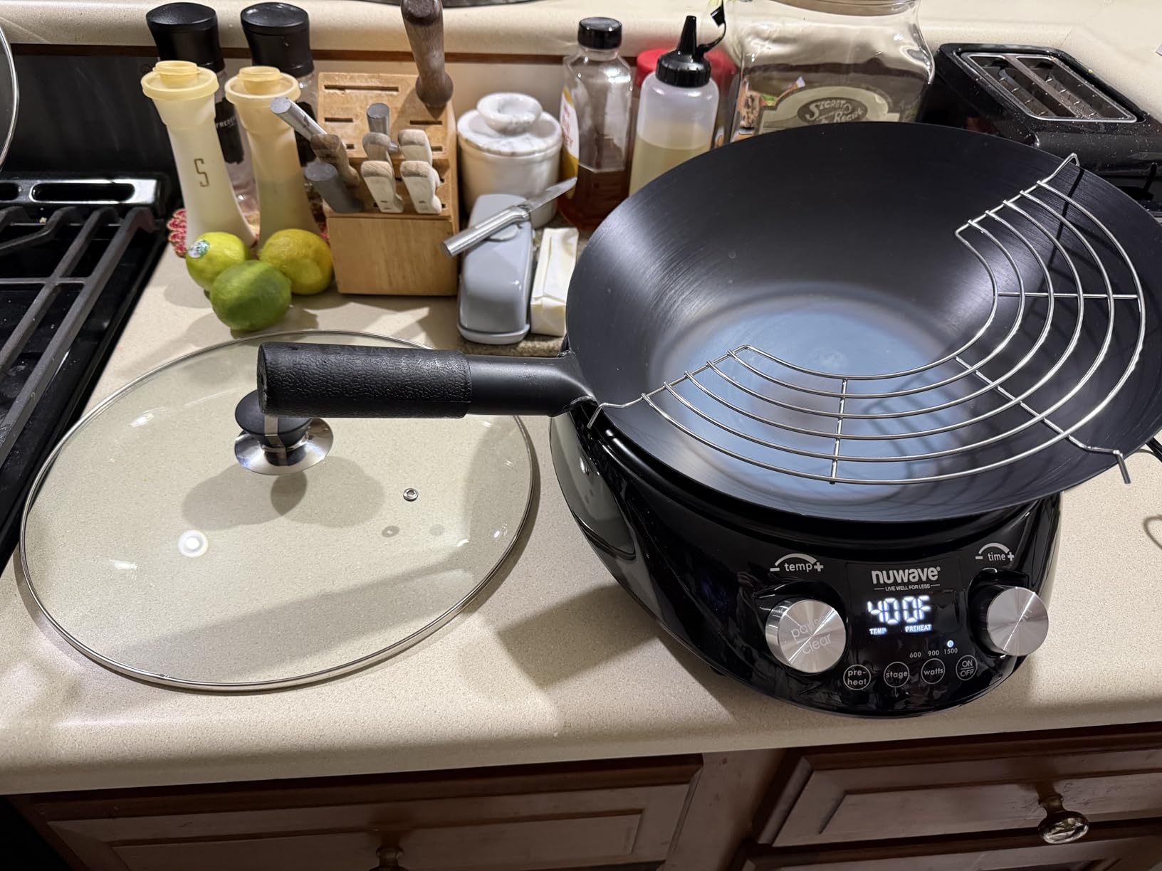 Nuwave Mosaic Induction Wok, Precise Temp Controls from 100°F-575°F in 5°F | Wok Hei, Infuse Complex Charred Aroma & Flavor, 3 Watts 600, 900 & 1500, Authentic 14-inch Carbon Steel Wok Included, Black customer photo 2