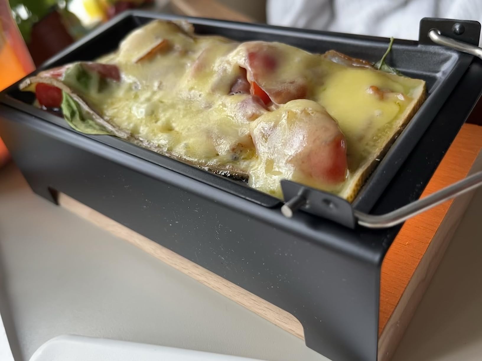 Cheese Raclette w Foldable Handle- Candlelight Cheese Melter Pan w Spatula- Cool Touch Base w 3 Tea Lights- Melts in Under 4 Minutes, Small Portable, Great for Dinner Parties, Appetizers, Date Night customer photo 1