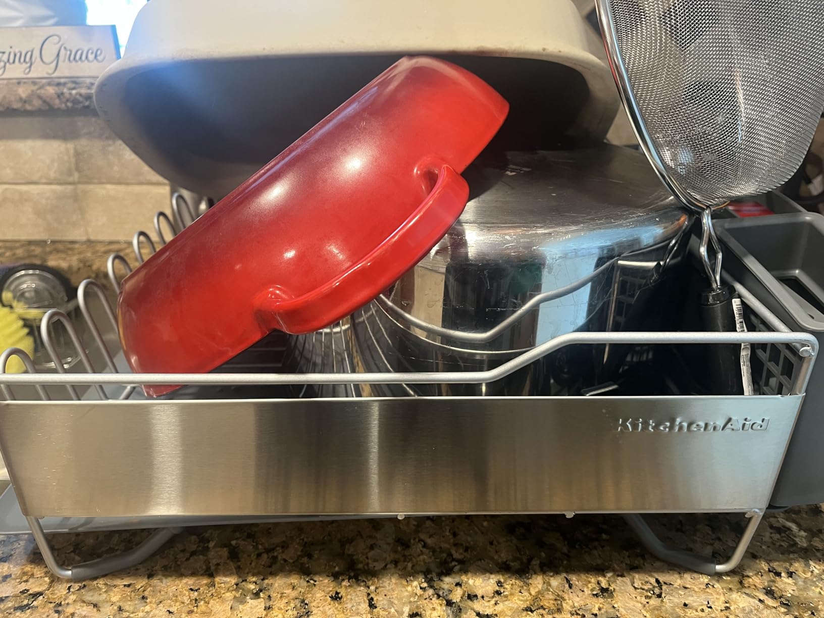 KitchenAid Large Capacity Full Size Rust Resistant Dish Rack with Angled Drain Board and Removable Flatware Caddy, Light Grey customer photo 2