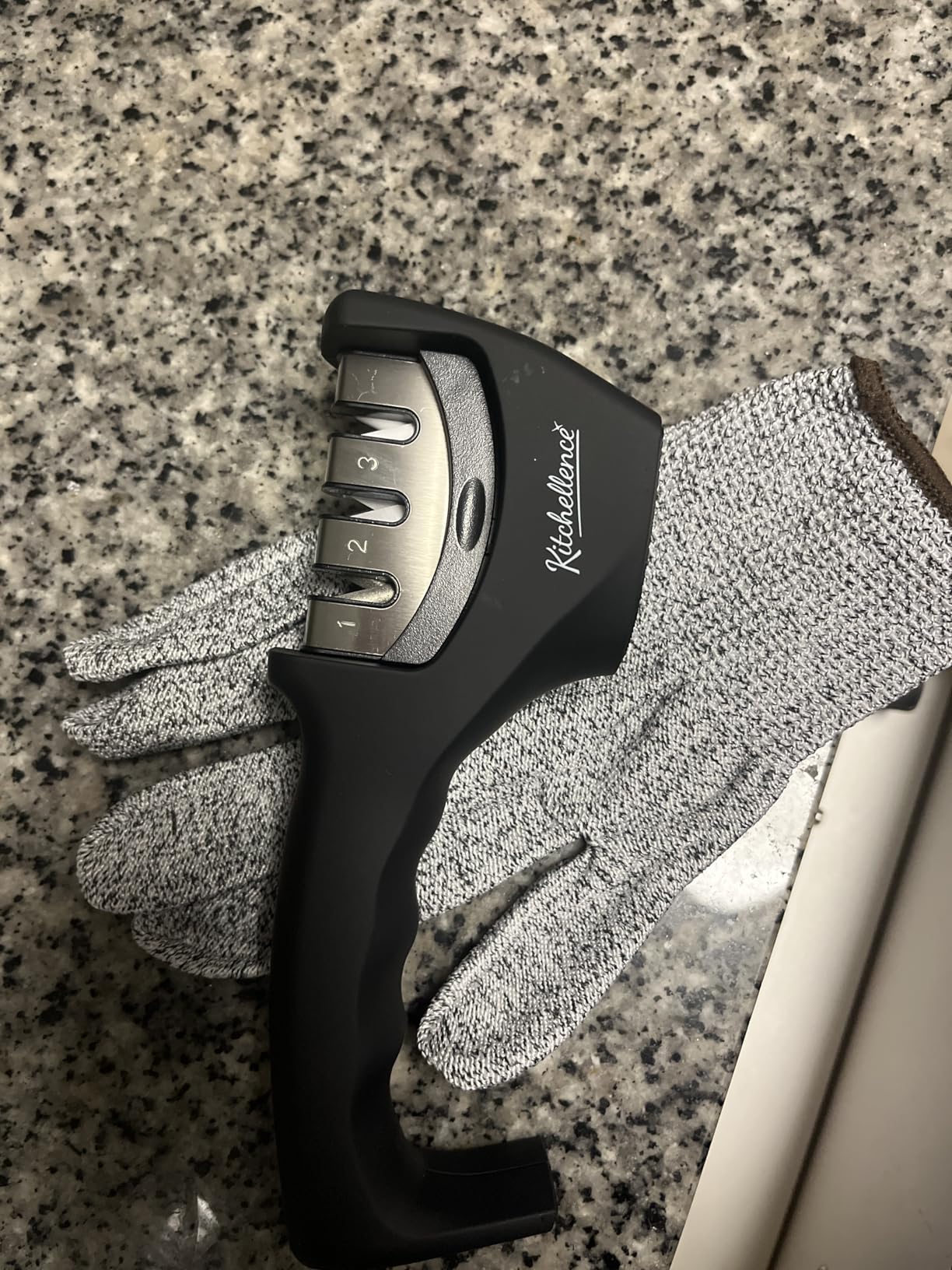 4-in-1 Kitchen Knife Accessories: 3-Stage Knife Sharpener Helps Repair, Restore, Polish Blades and Cut-Resistant Glove customer photo 2