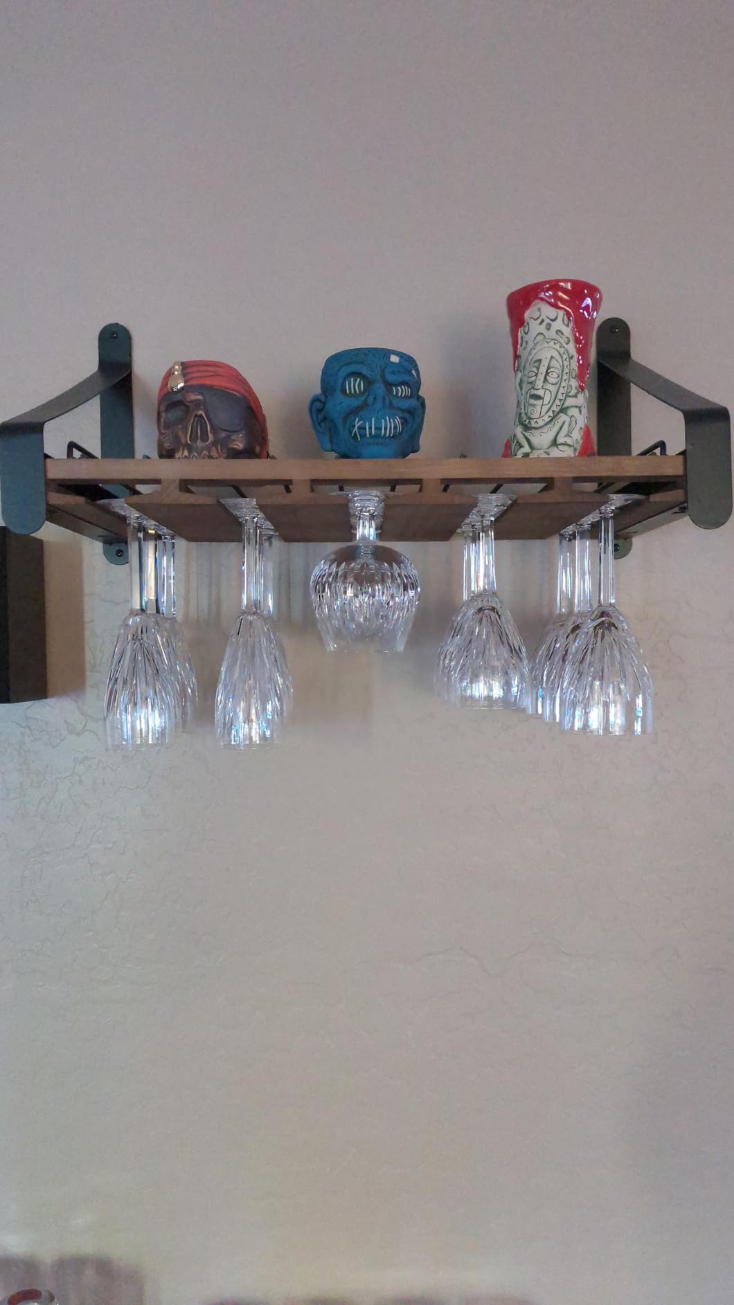 Rustic State Barrel Wall Mount Wood Floating Wine Rack with Glassware Holder Stemware Shelf Organizer for 5 Bottle and up to 15 Glass Storage customer photo 1