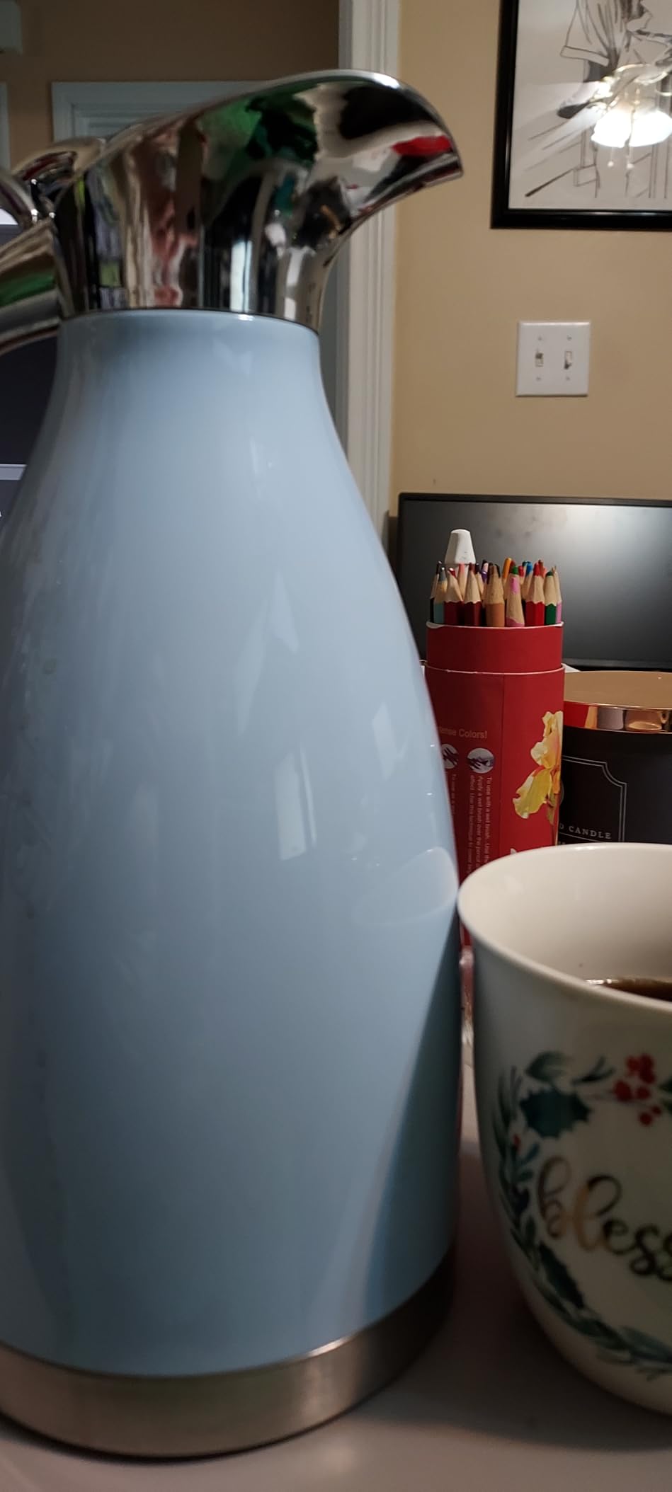 Sumerflos 68 Oz Stainless Steel Coffee Thermal Carafe/Double Walled Vacuum Thermos Insulated / 12 Hour Heat Retention / 2 Liters (Silver) customer photo 2