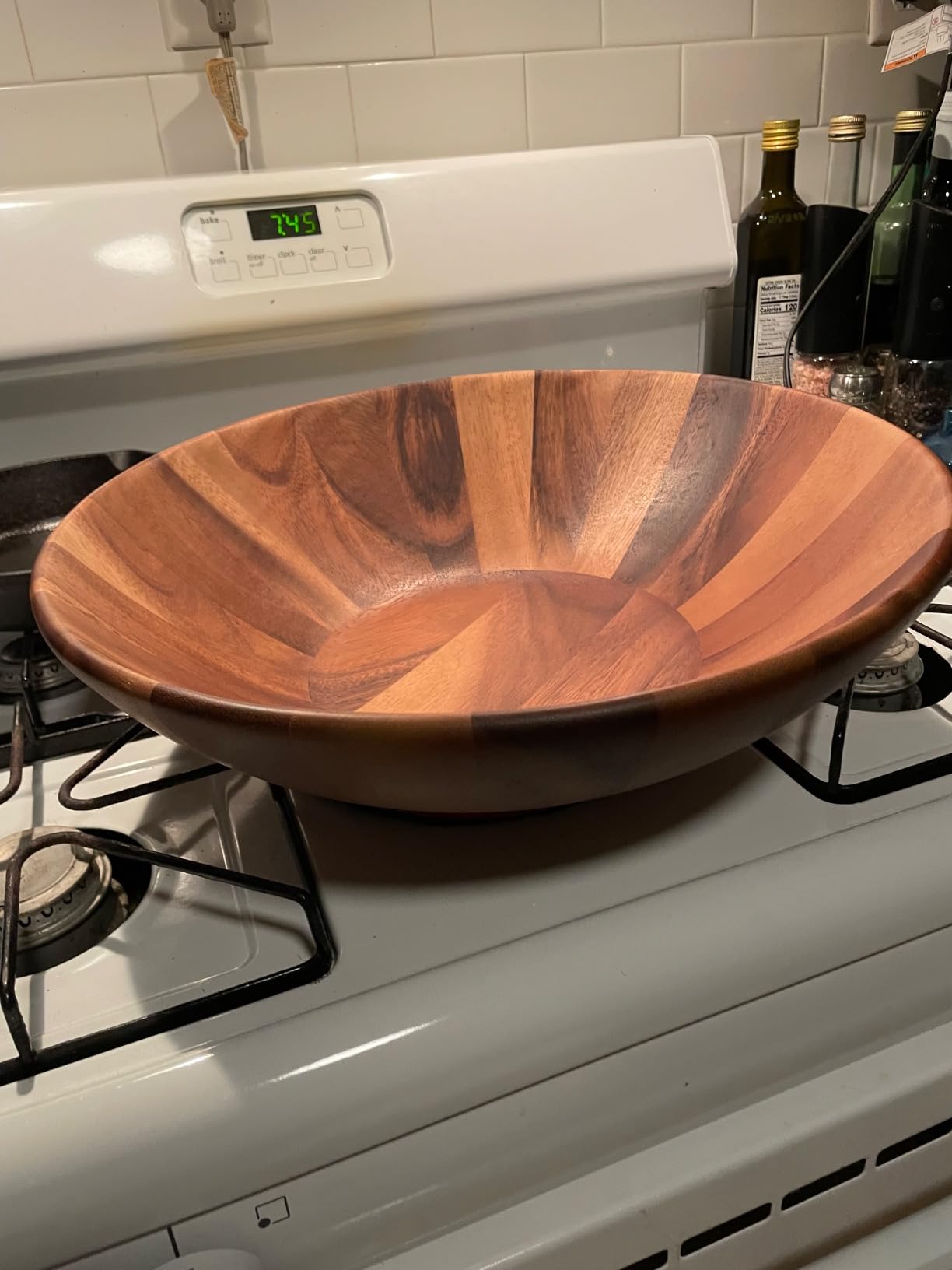 Arthur Court Salad Bowl Acacia Wood Serving for Fruits or Salads Wok Wave Style Extra Large 16 inch customer photo 1