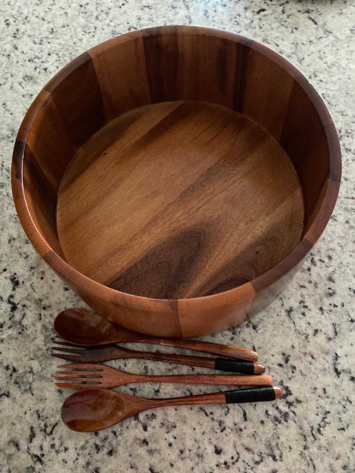Arthur Court Salad Bowl Acacia Wood Serving for Fruits or Salads Wok Wave Style Extra Large 16 inch customer photo 2