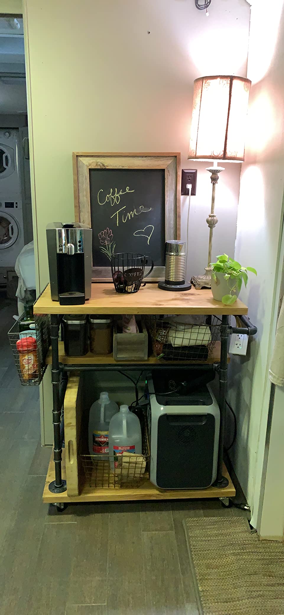 Industrial Portable Kitchen Island on Wheels,Bar Carts for the Home Wine Bar Beverage Coffee Cart,Metal Rolling kitchen carts and islands,Wood and Pipe 3-Tier Butcher Block Island Food Serving Cart customer photo 2