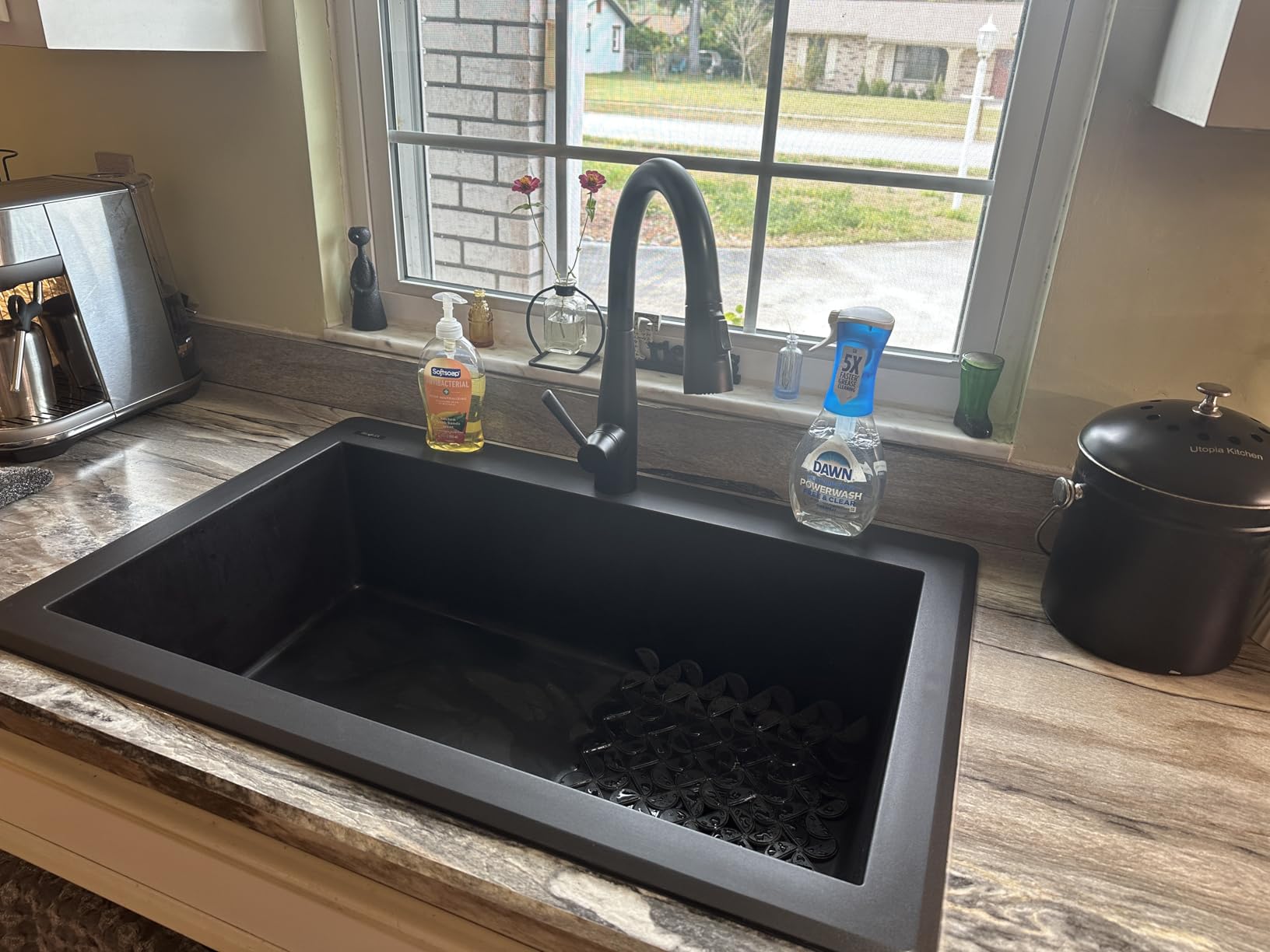 Ruvati Midnight Black Granite Composite 33 in. x 22 in. Single Bowl Drop-in Topmount Kitchen Sink RVG1033BK customer photo 2